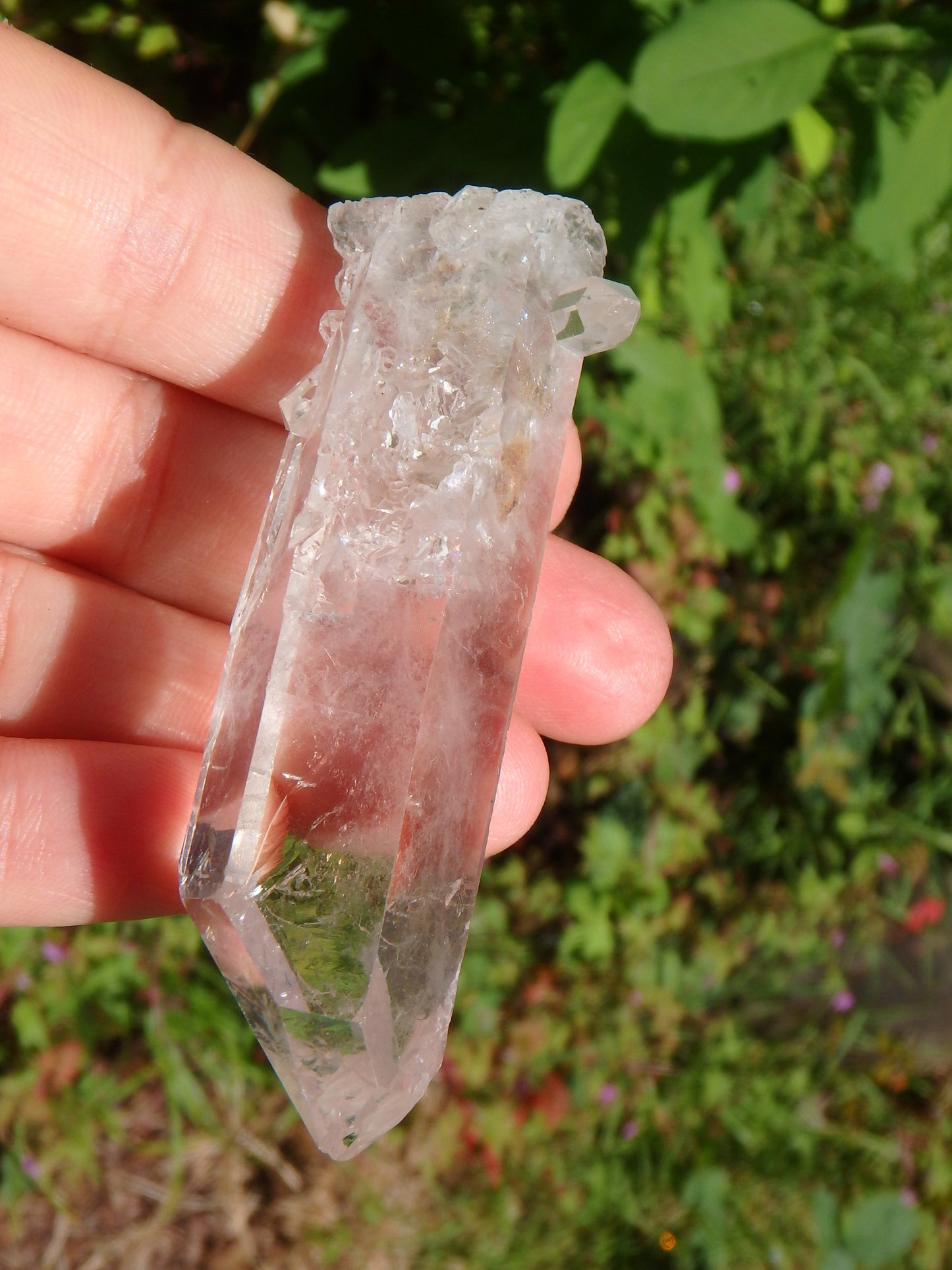 Green Chlorite Natural Brazilian Quartz Point With Self Healing & Baby Points - Earth Family Crystals