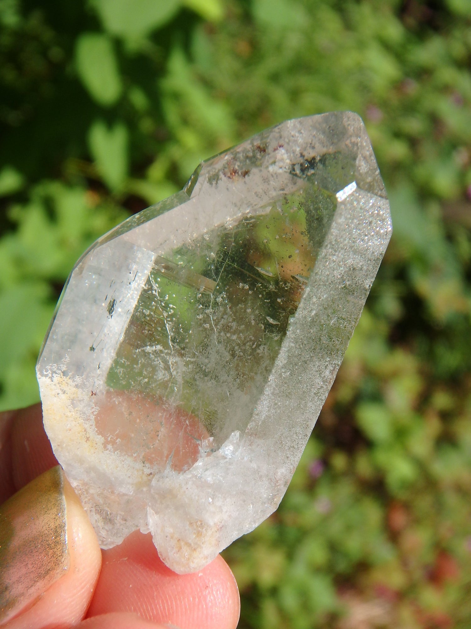 Green Chlorite Natural Brazilian Quartz Point 3 - Earth Family Crystals