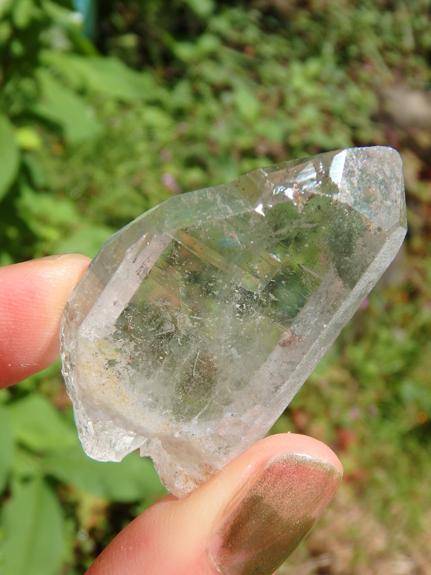 Green Chlorite Natural Brazilian Quartz Point 3 - Earth Family Crystals
