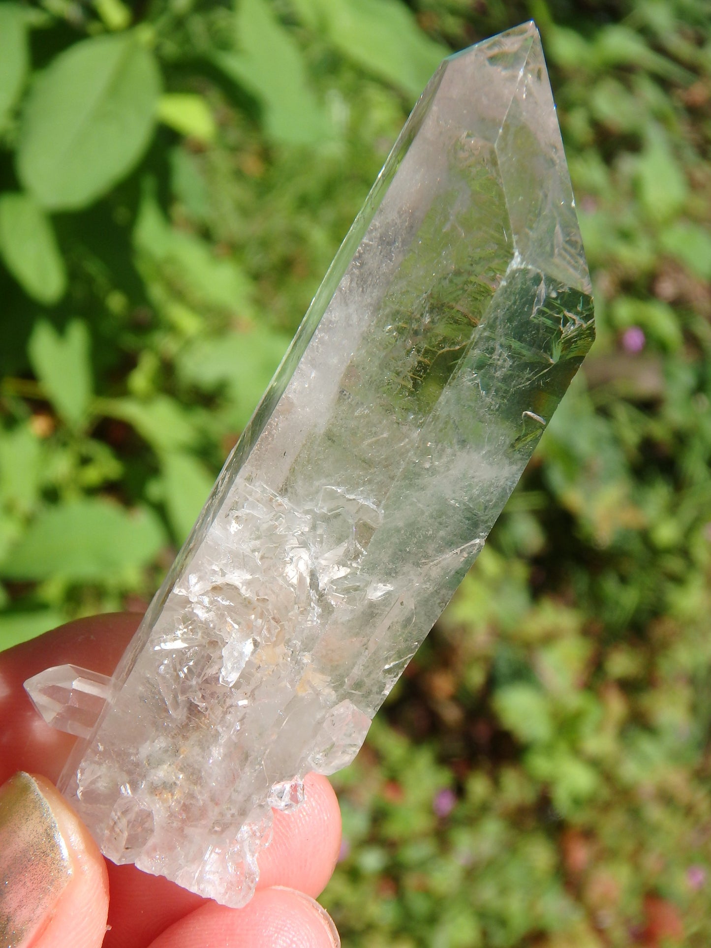 Green Chlorite Natural Brazilian Quartz Point With Self Healing & Baby Points - Earth Family Crystals