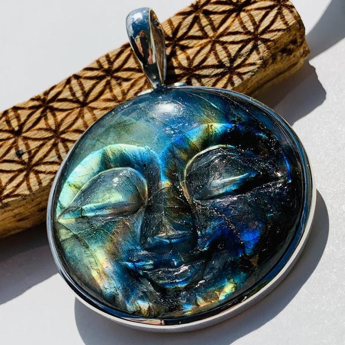  Amazing Tranquil Moon Goddess Face Labradorite Sterling Silver Pendant (Includes Silver Chain) #3