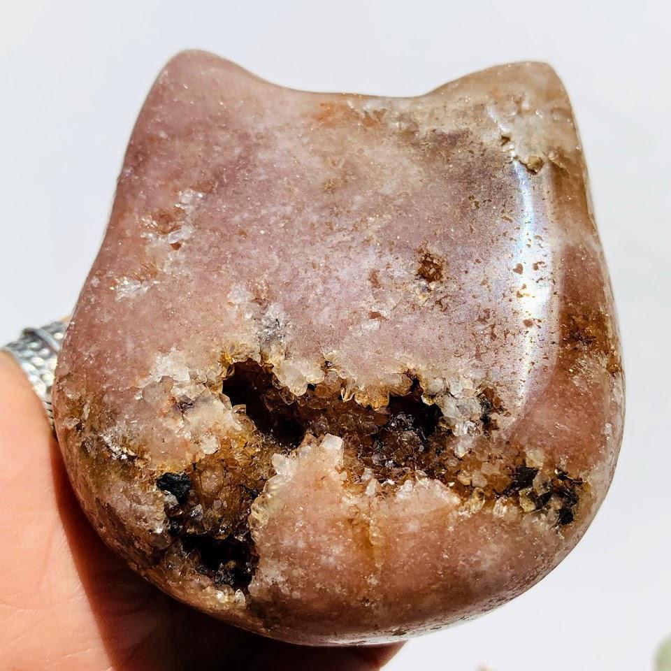  Adorable Large Pink Amethyst Druzy Cat Head Geode Carving