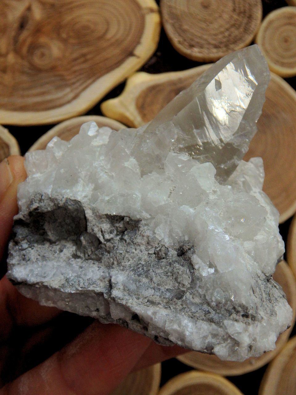  Clear Calcite Points on Rock Matrix Display Specimen