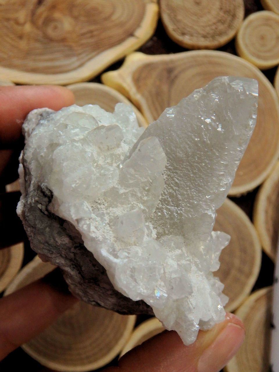  Clear Calcite Points on Rock Matrix Display Specimen