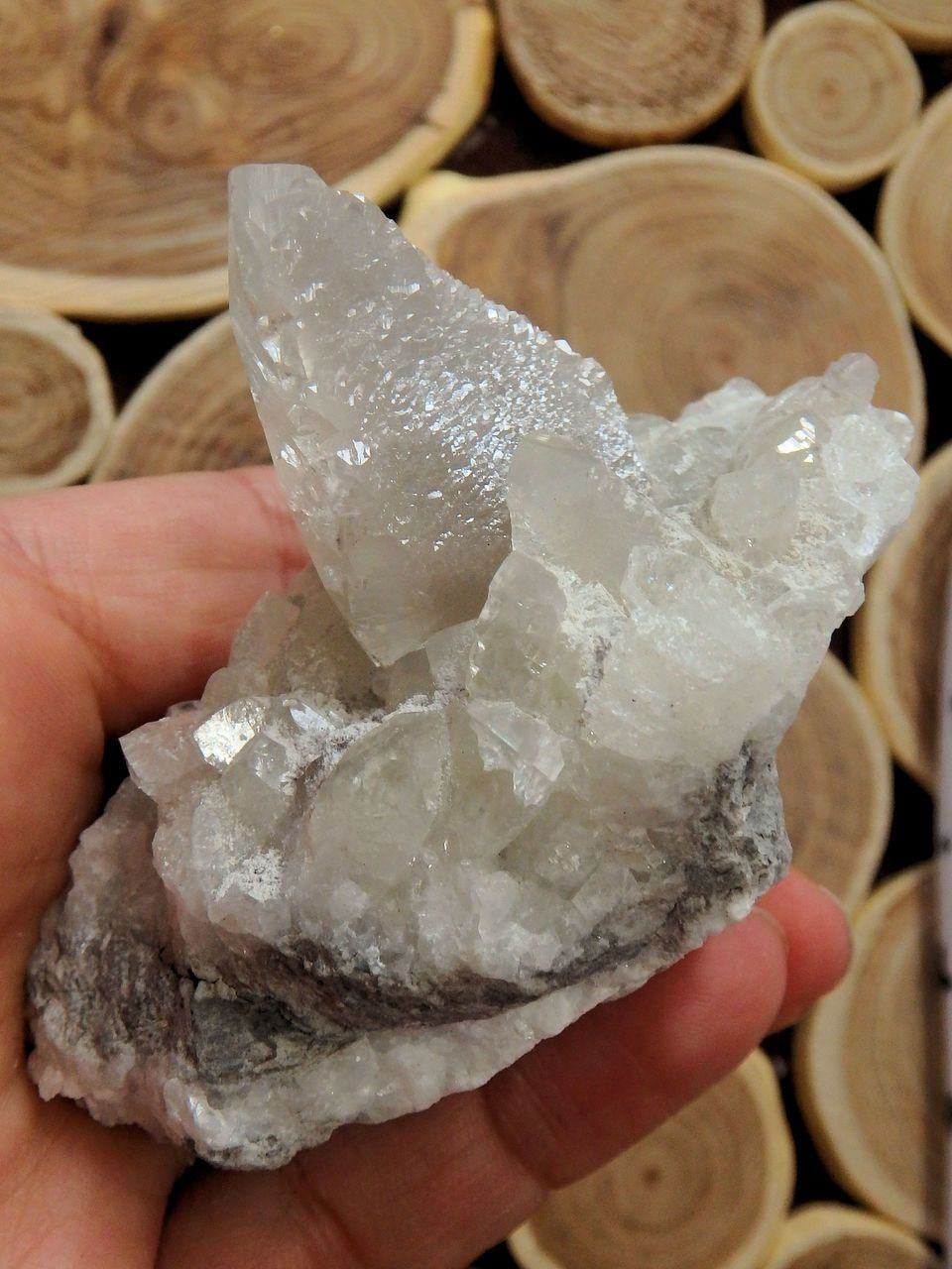 Clear Calcite Points on Rock Matrix Display Specimen