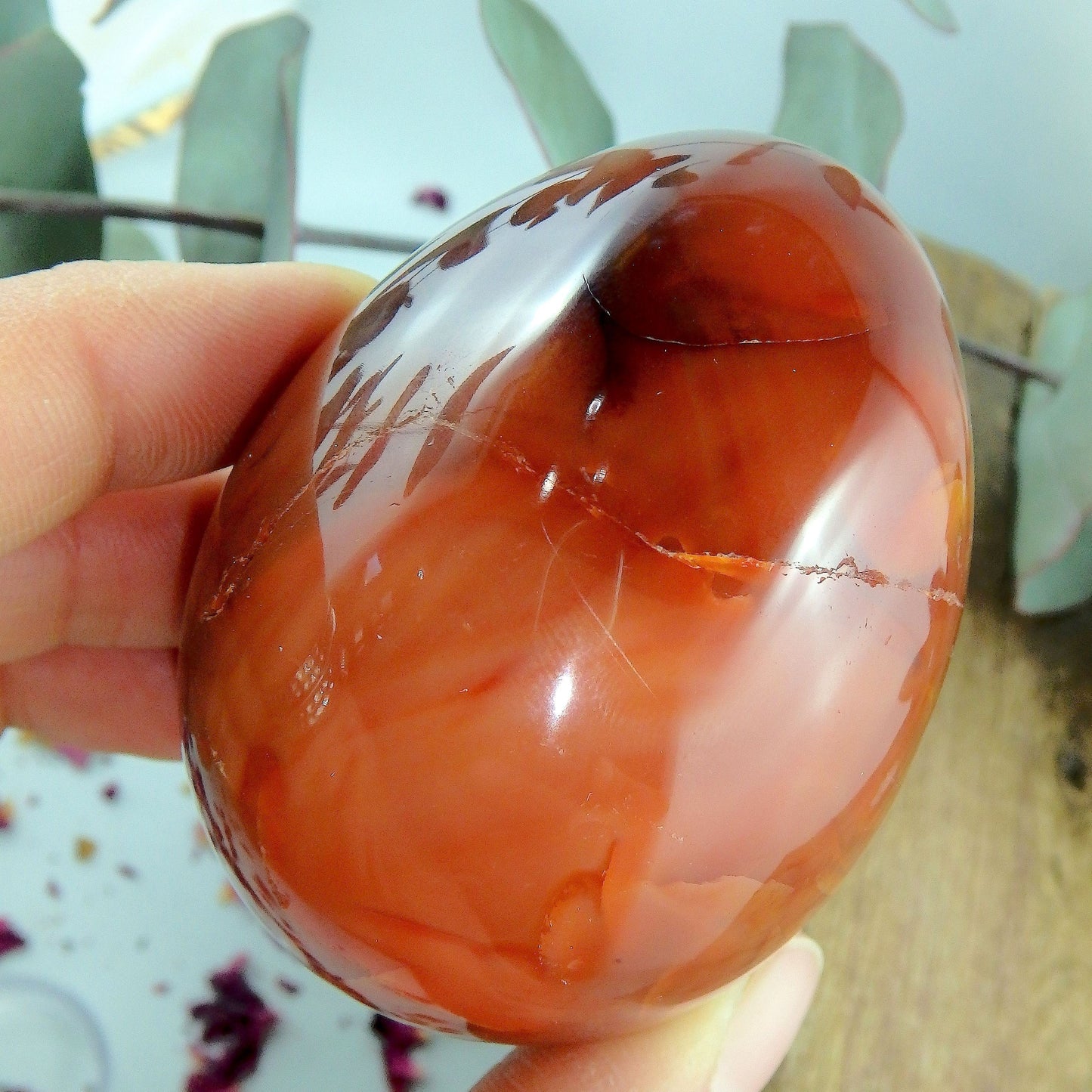  Deep Fire Orange Carnelian Egg Carving #1
