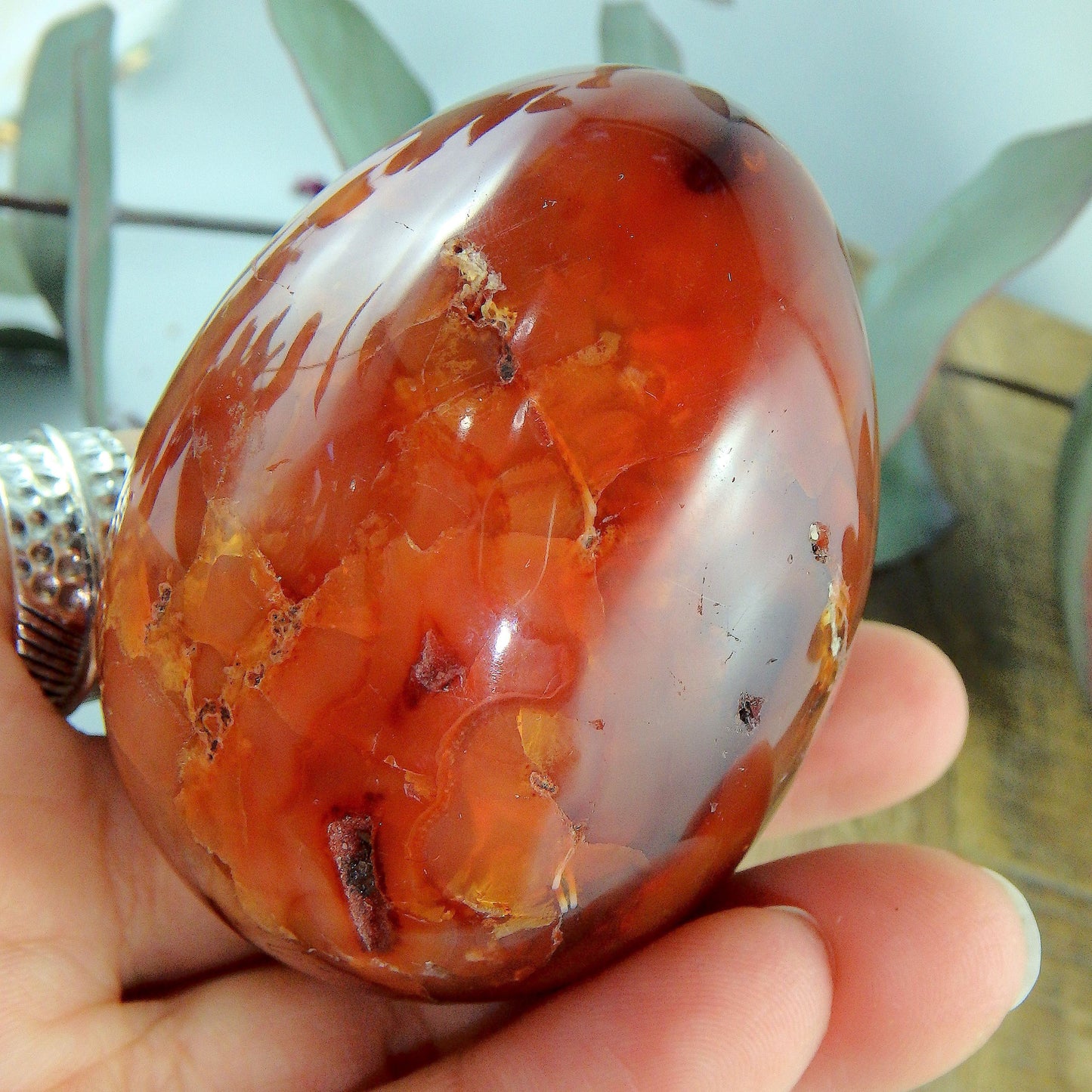  Deep Fire Orange Carnelian Egg Carving #1