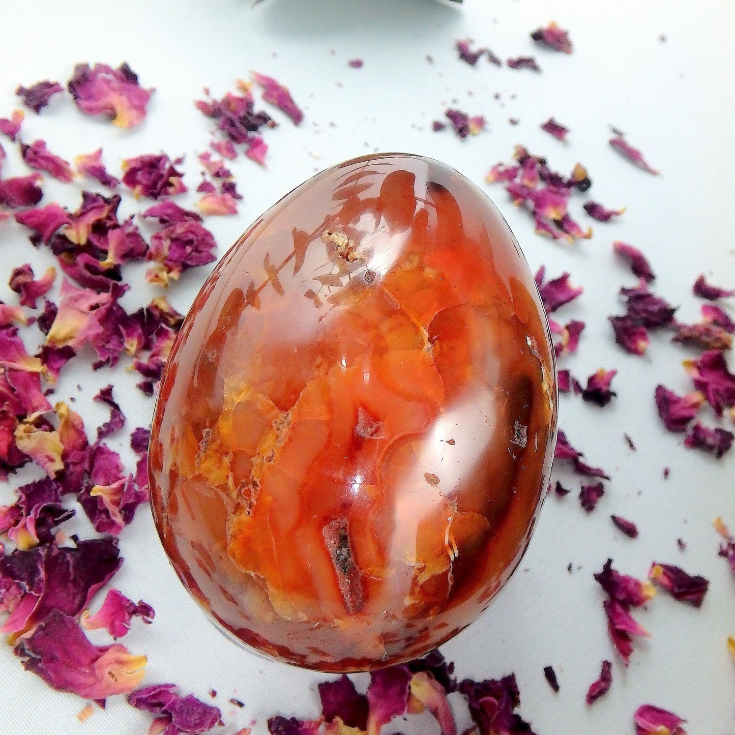  Deep Fire Orange Carnelian Egg Carving #1
