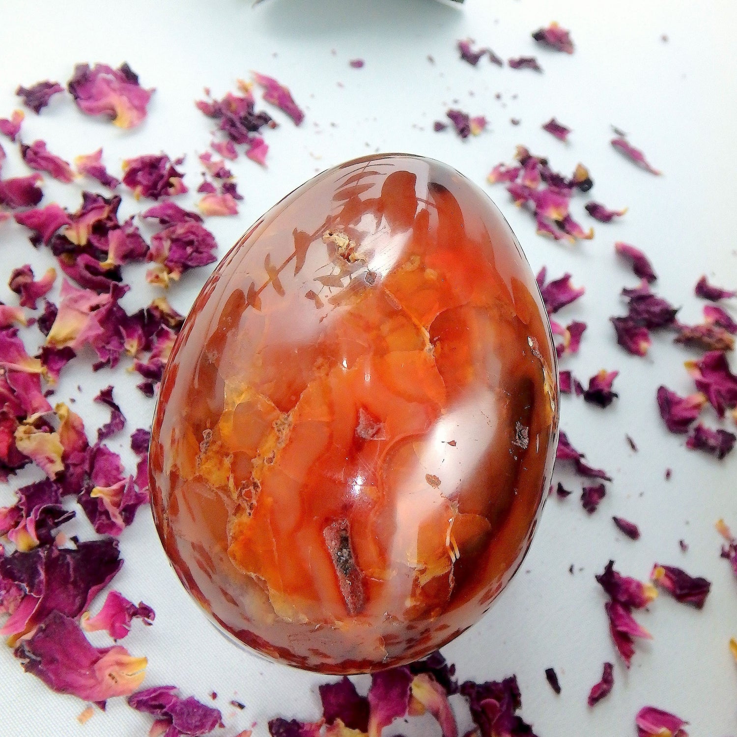 Deep Fire Orange Carnelian Egg Carving #1