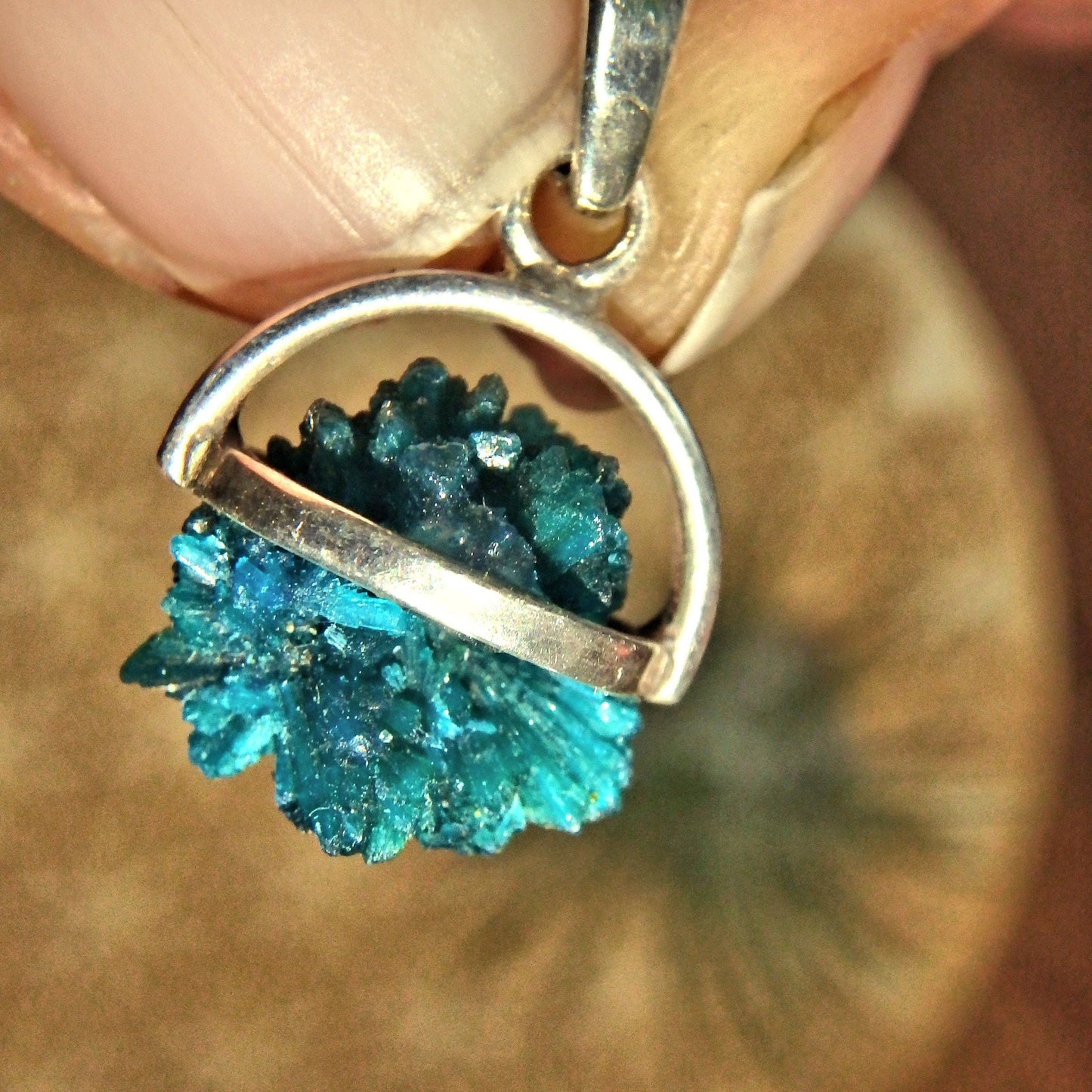  Adorable Floating Puff Ball Raw Cavansite Sterling Silver Pendant (Includes Silver Chain)