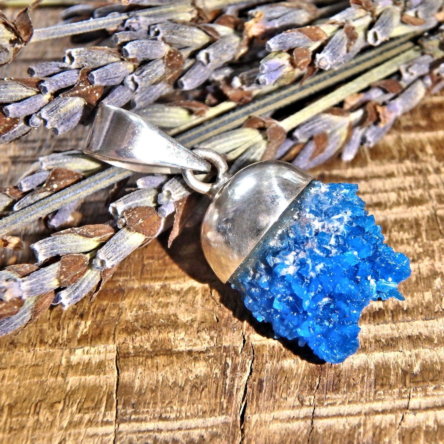  Cute Floating Raw Cavansite Puff Ball Sterling Silver Pendant (Includes Silver Chain)