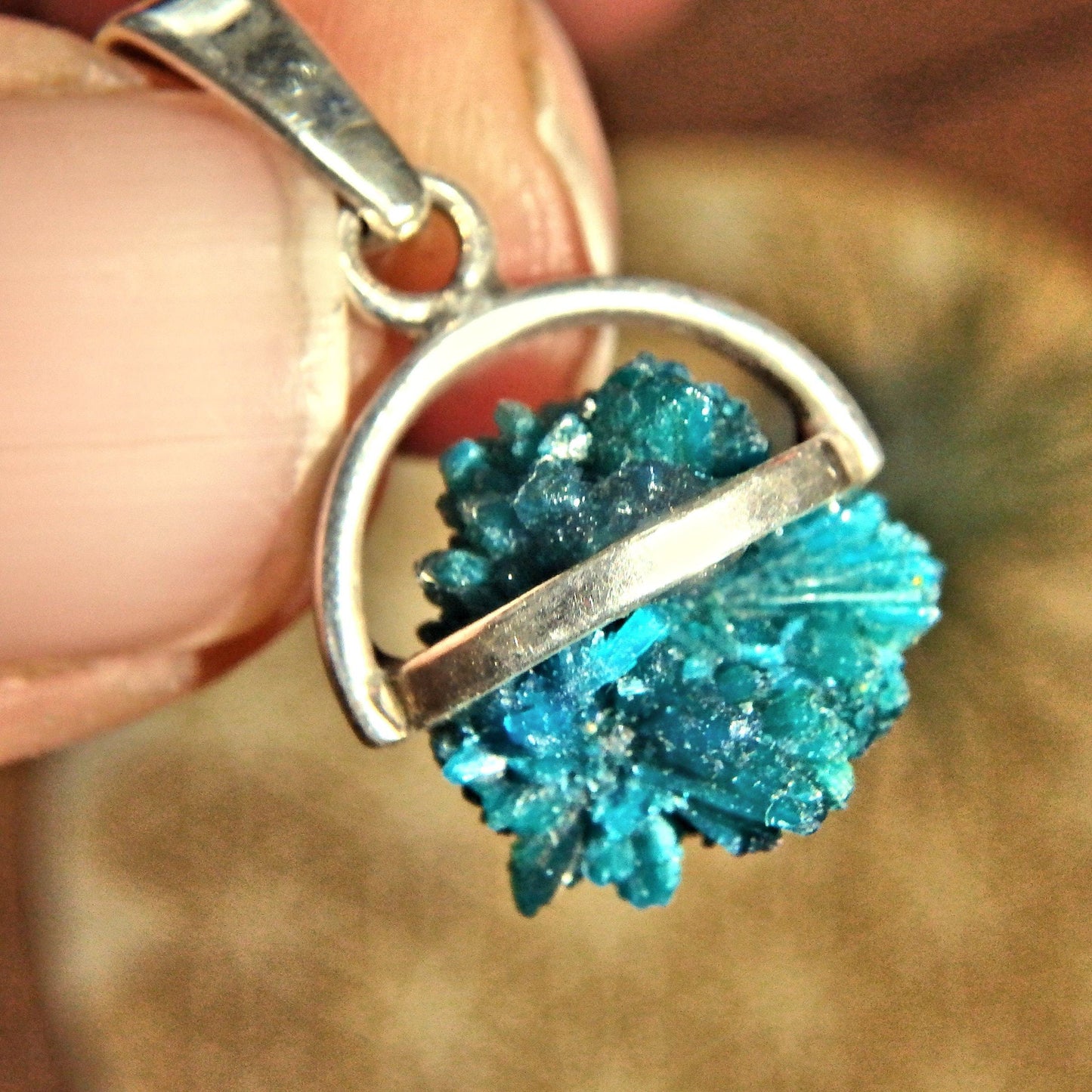  Adorable Floating Puff Ball Raw Cavansite Sterling Silver Pendant (Includes Silver Chain)