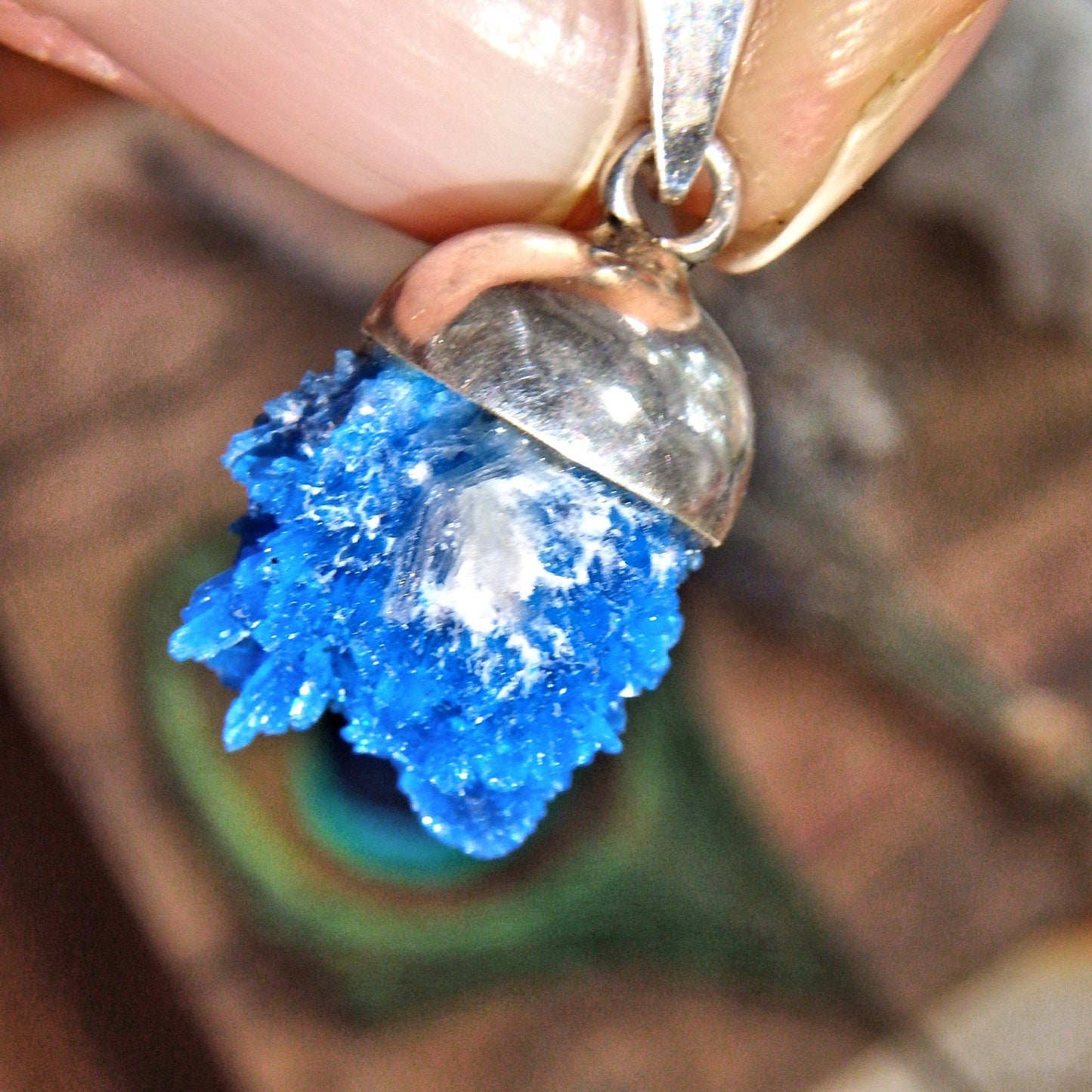  Cute Floating Raw Cavansite Puff Ball Sterling Silver Pendant (Includes Silver Chain)
