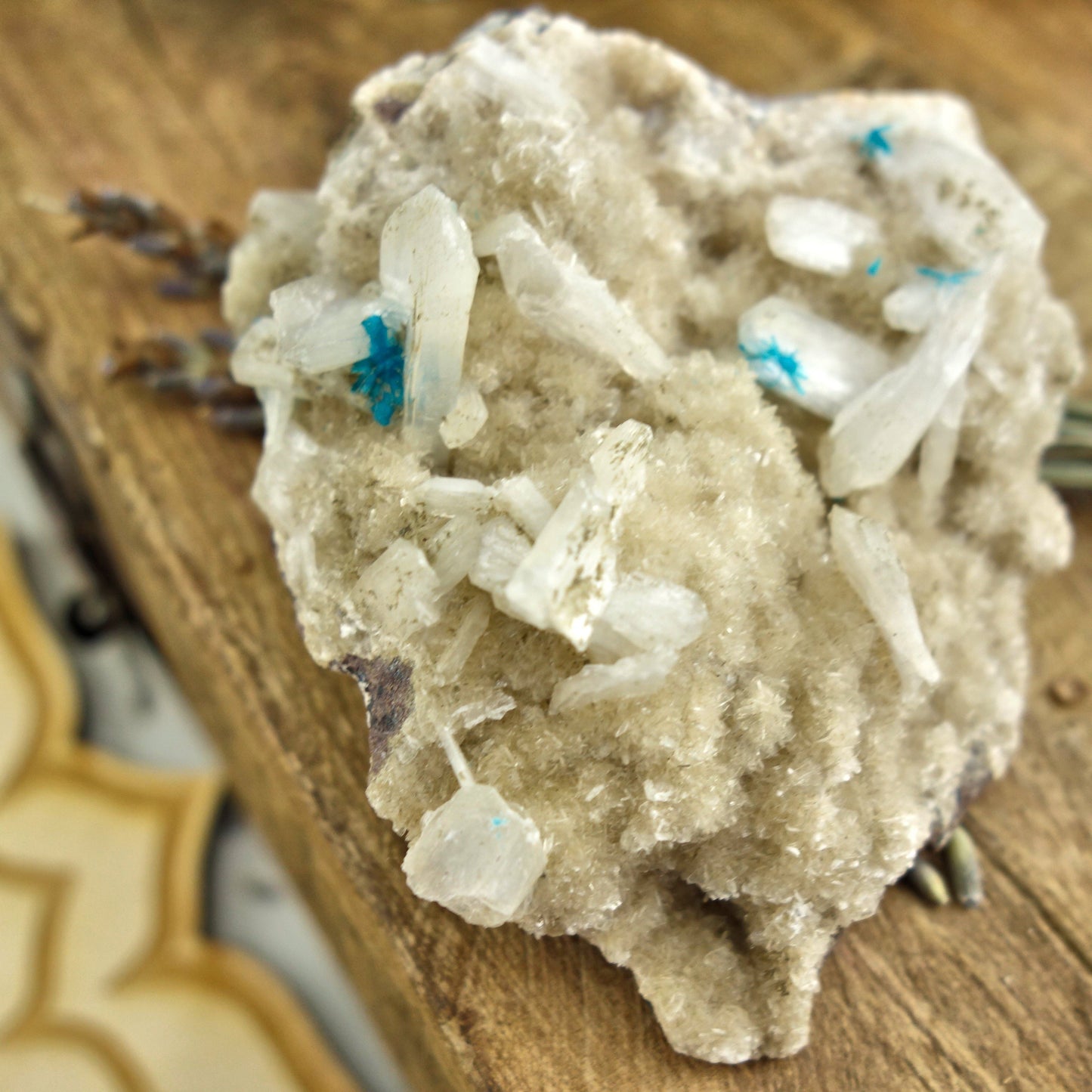  Electric Blue Cavansite Flowers Nestled on Shimmering Heulandite Matrix From India