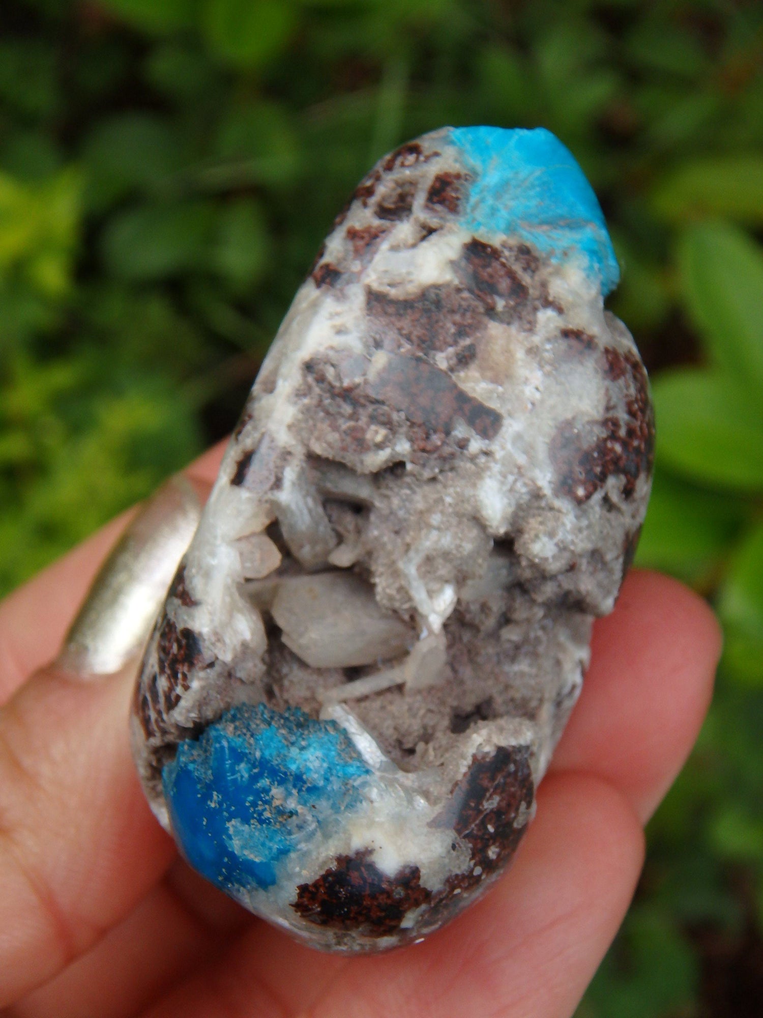 Electric Blue Cavansite in Partially Polished Matrix Palm Stone From India 1