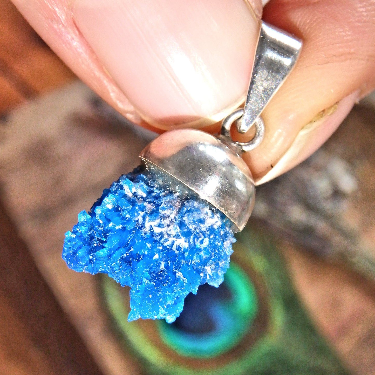  Cute Floating Raw Cavansite Puff Ball Sterling Silver Pendant (Includes Silver Chain)