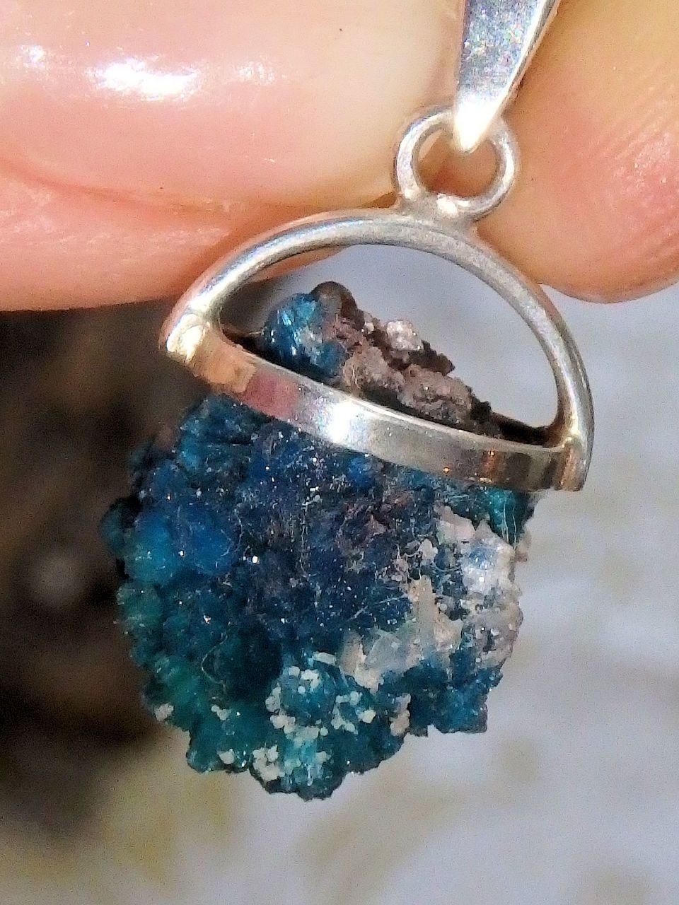  Cavansite Raw Floating Cluster Pendant in Sterling Silver (Includes Silver Chain)