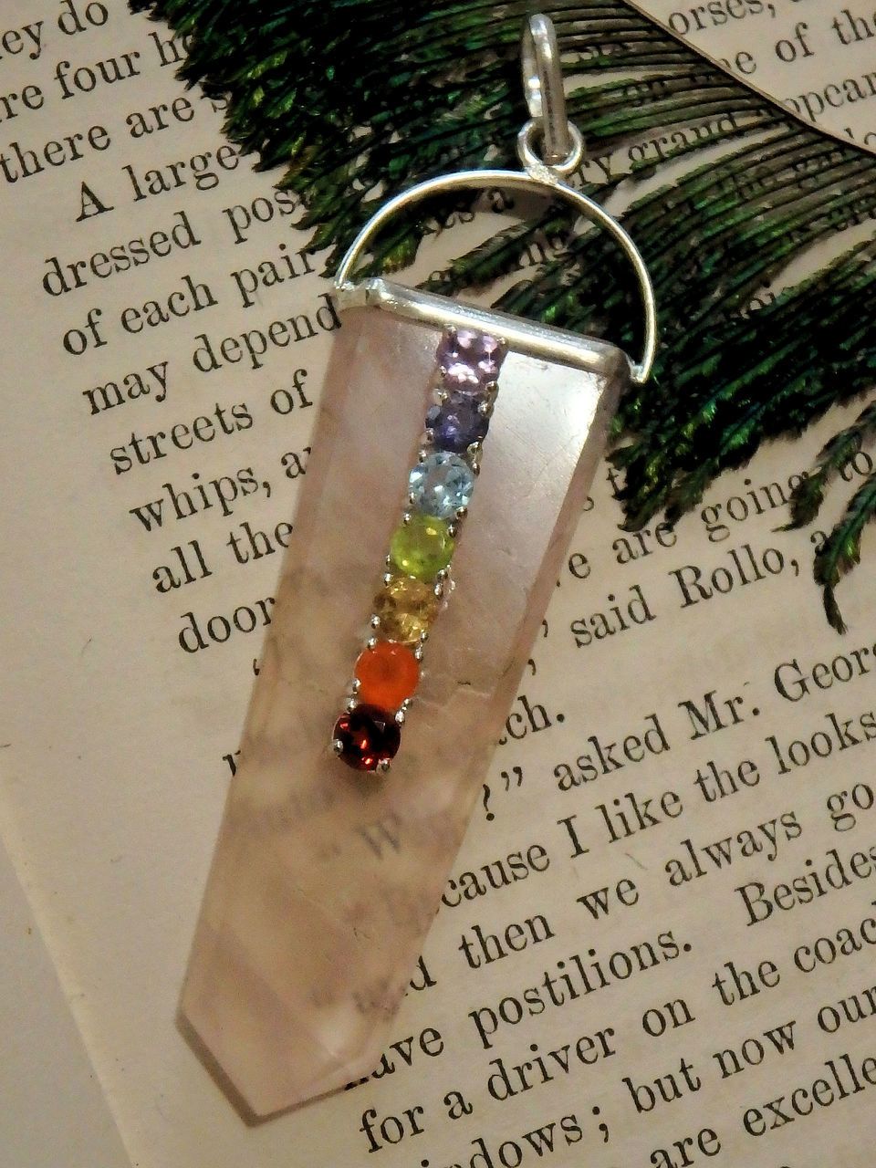 Heart Healing Rose Quartz & Faceted 7 Stone Chakra Pendant in Sterling Silver (Includes Silver Chain)1 - Earth Family Crystals
