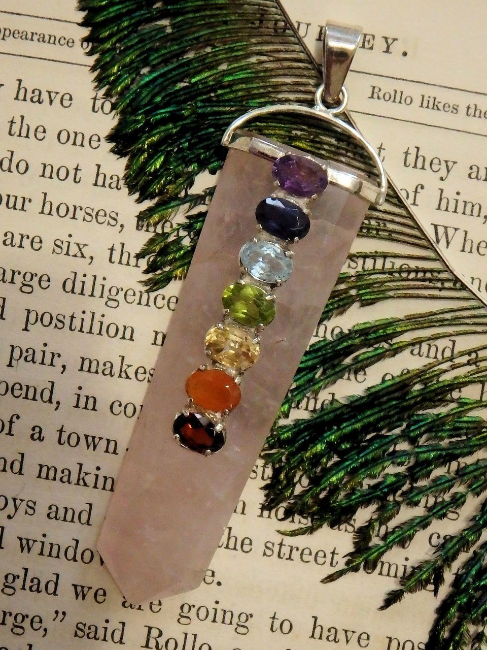 Heart Healing Rose Quartz & Faceted 7 Stone Chakra Pendant in Sterling Silver (Includes Silver Chain) REDUCED - Earth Family Crystals