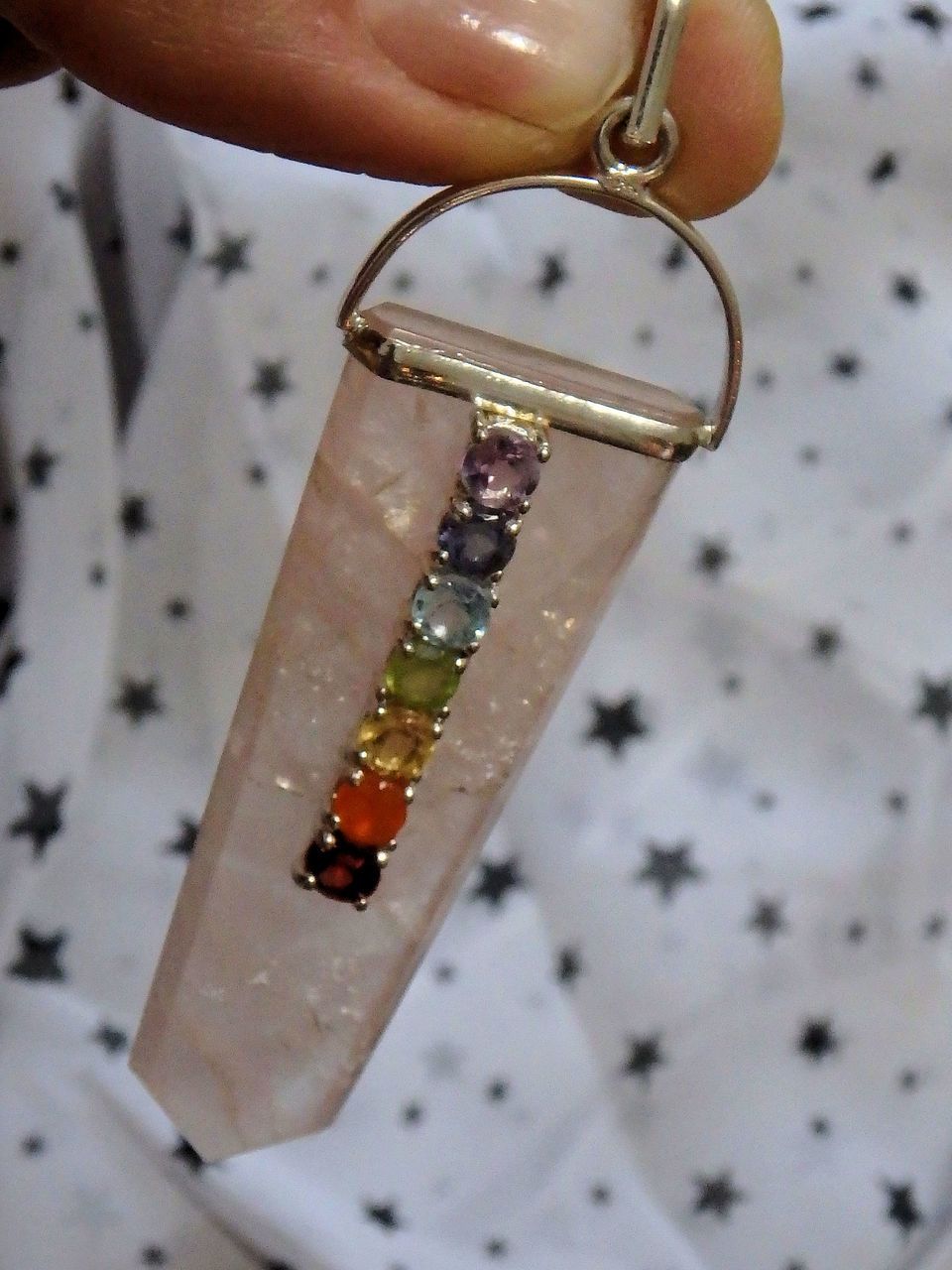Heart Healing Rose Quartz & Faceted 7 Stone Chakra Pendant in Sterling Silver (Includes Silver Chain)1 - Earth Family Crystals