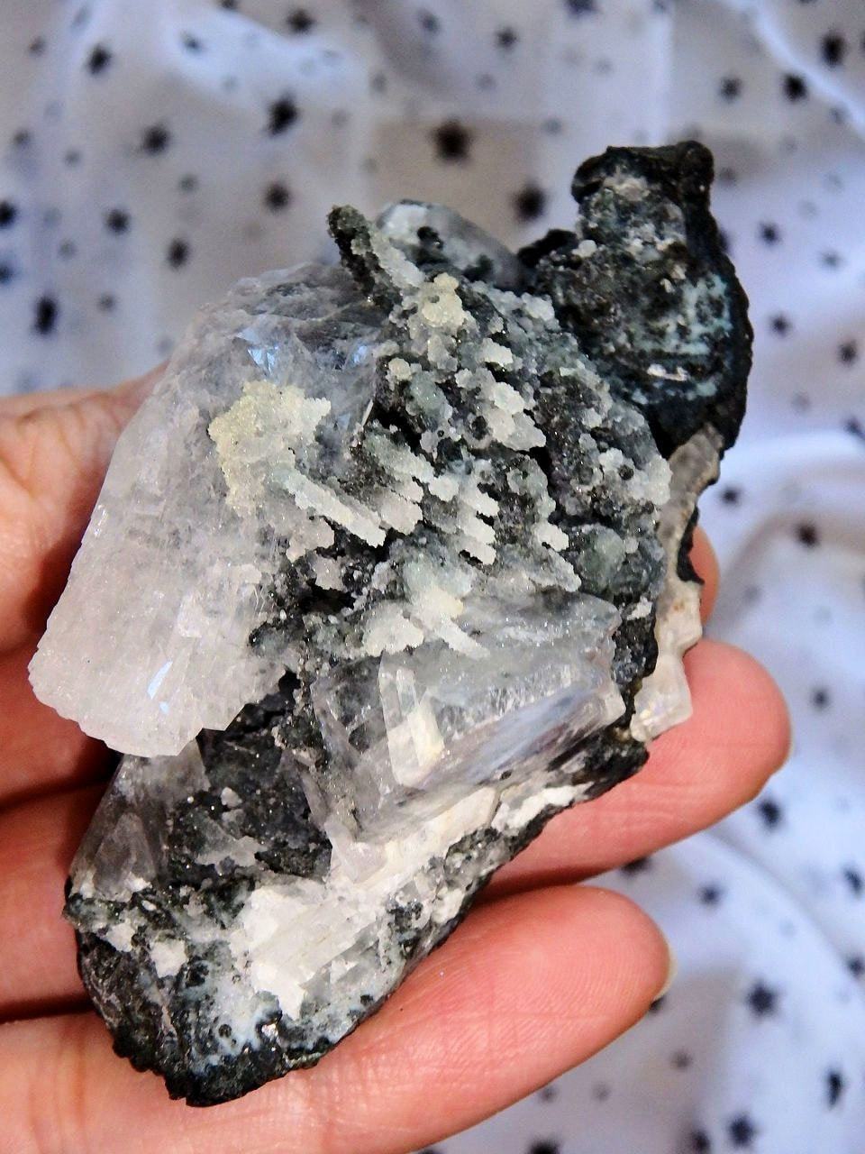  Black Chalcedony Crystals  & Heulandite Cluster From India