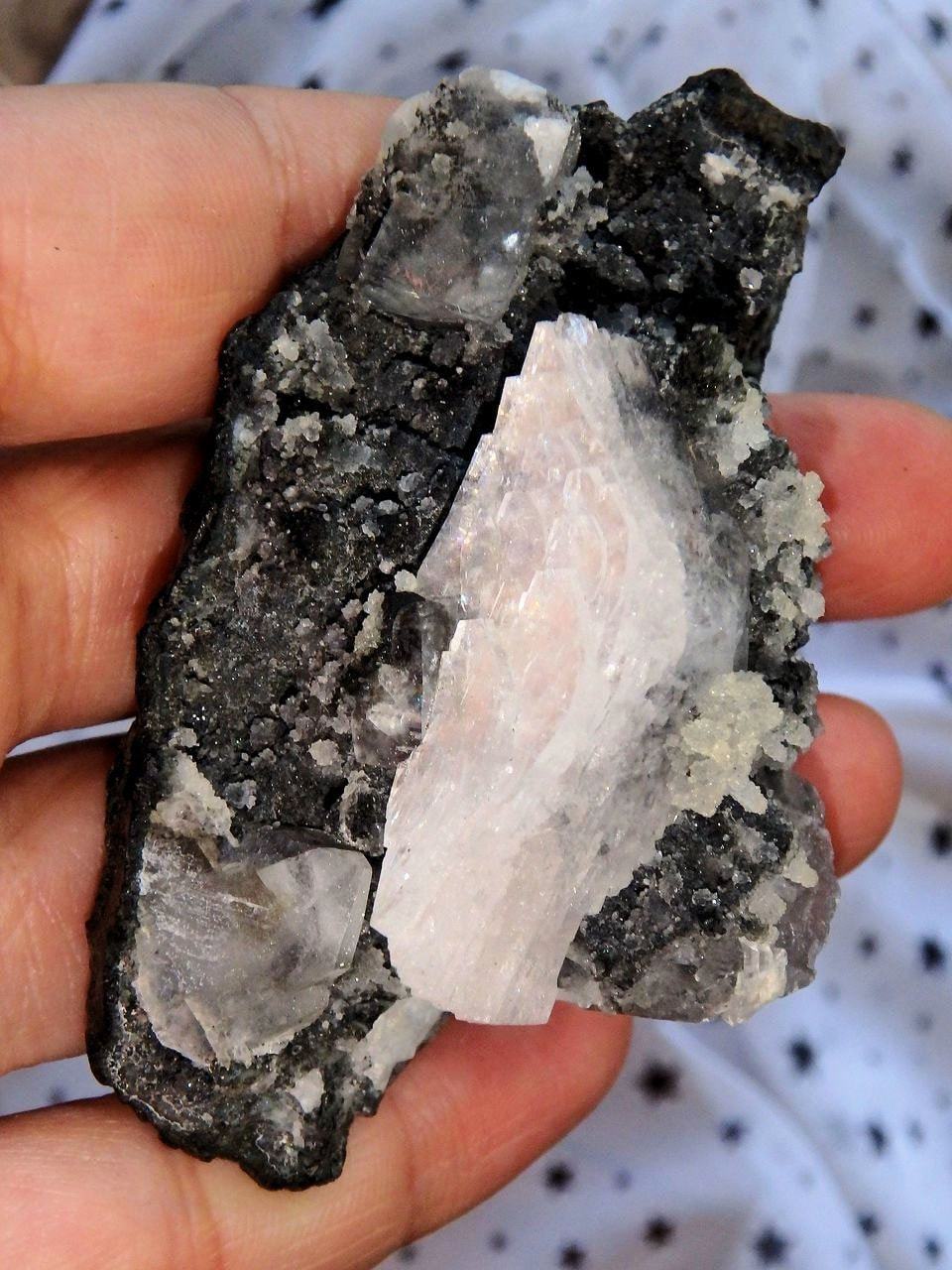  Black Chalcedony Crystals  & Heulandite Cluster From India