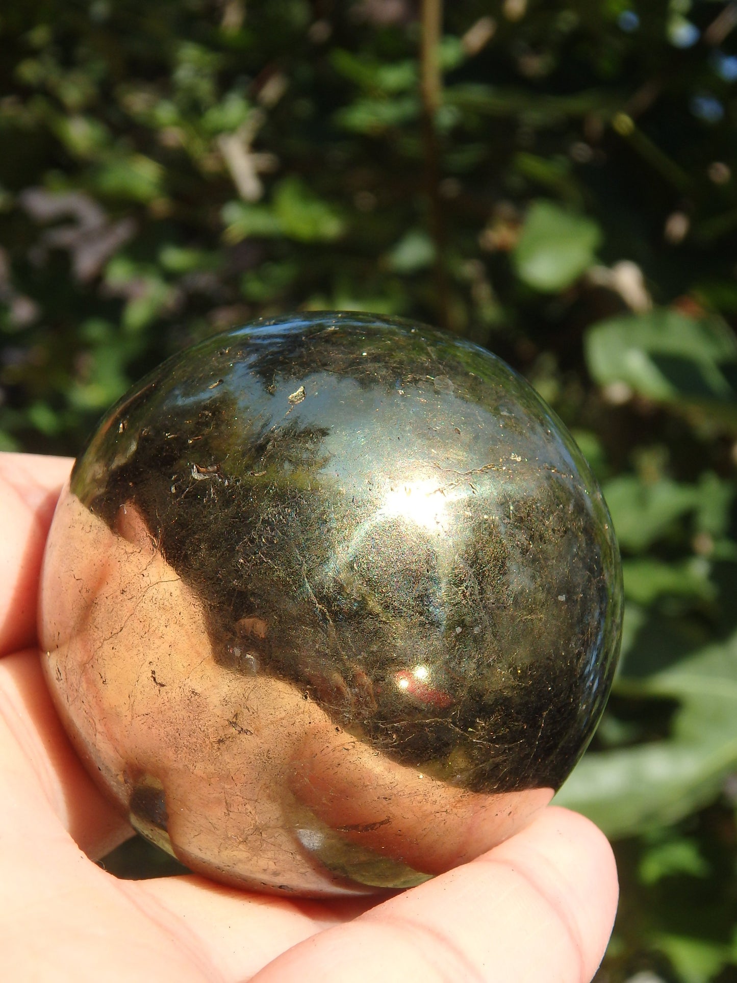 Extreme Golden Shine Chalcopyrite Sphere Carving - Earth Family Crystals