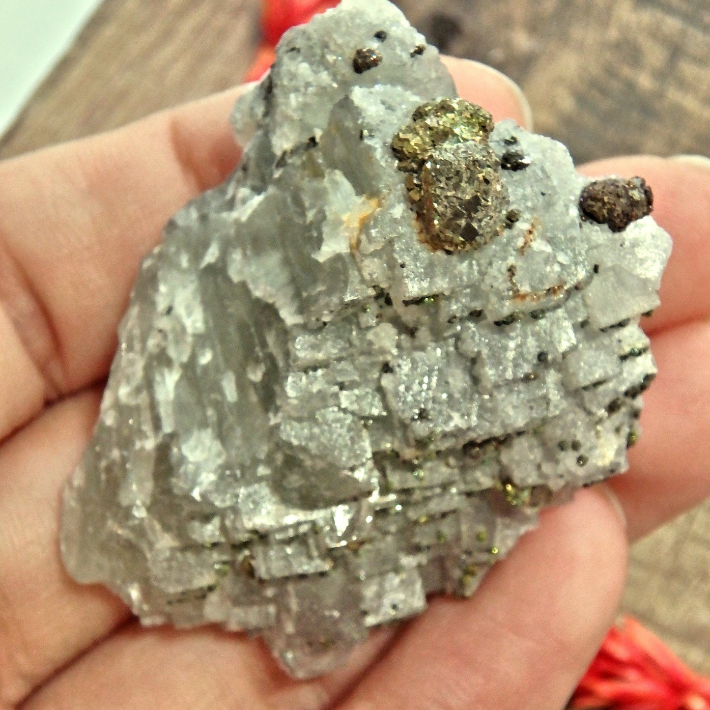  Dusting of Chalcopyrite Druzy On Green Fluorite Matrix