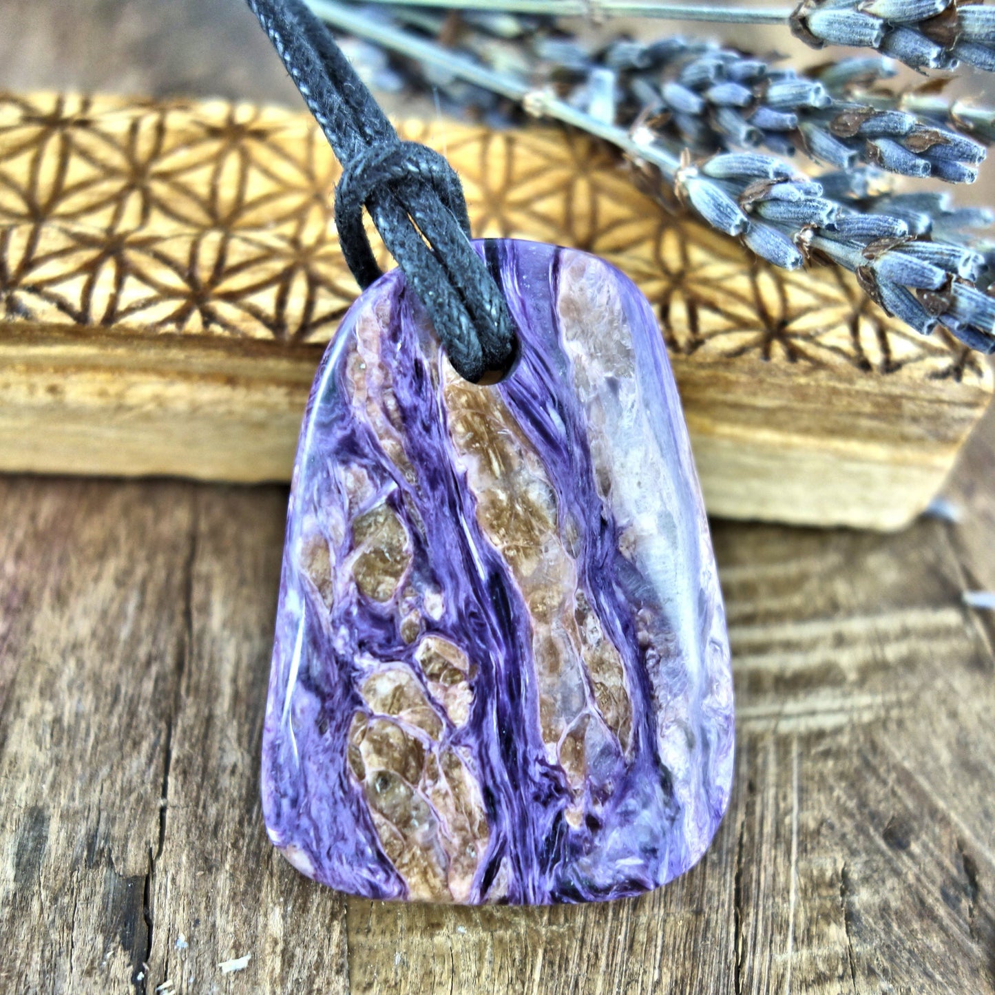  Chunky Silky Purple Charoite Pendant on Adjustable Cotton Cord 5