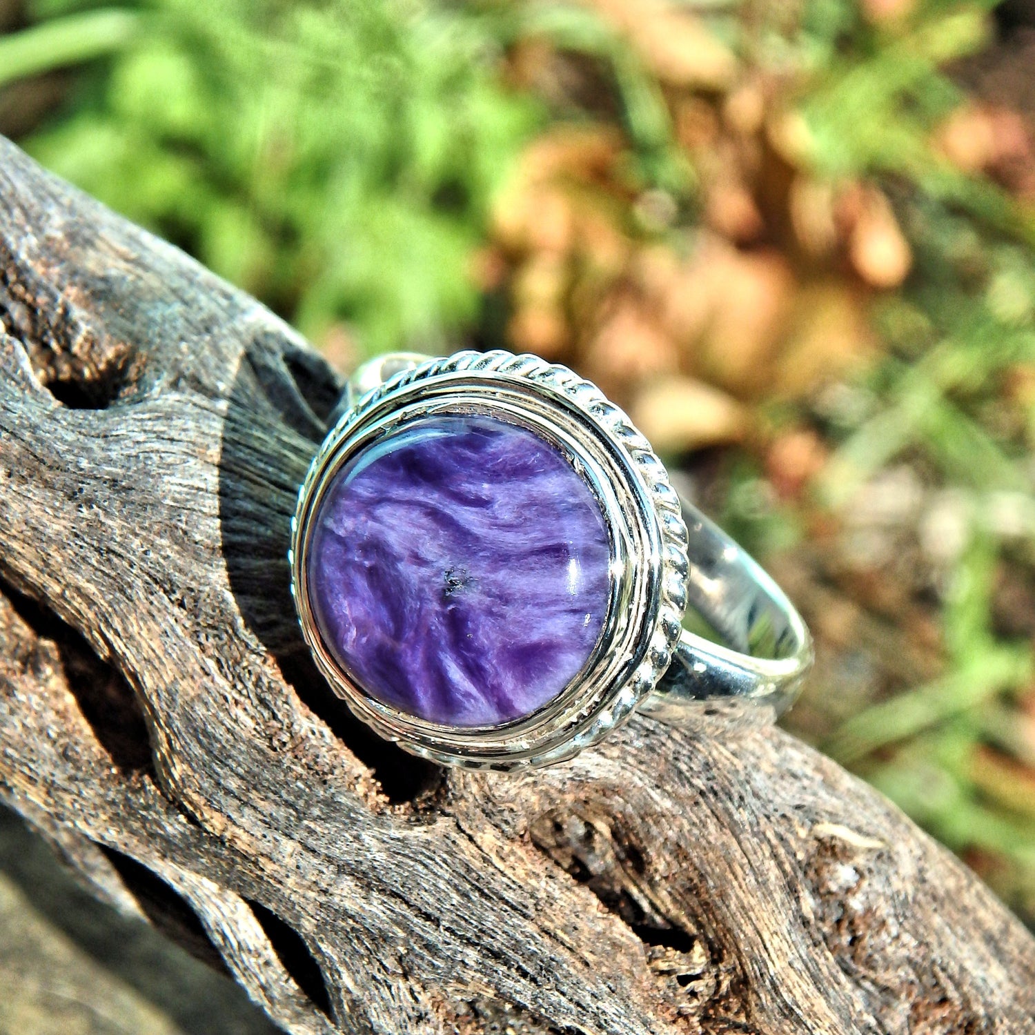 Lush Deep Silky Purple Charoite Ring in Sterling Silver (Size 9.5) - Earth Family Crystals