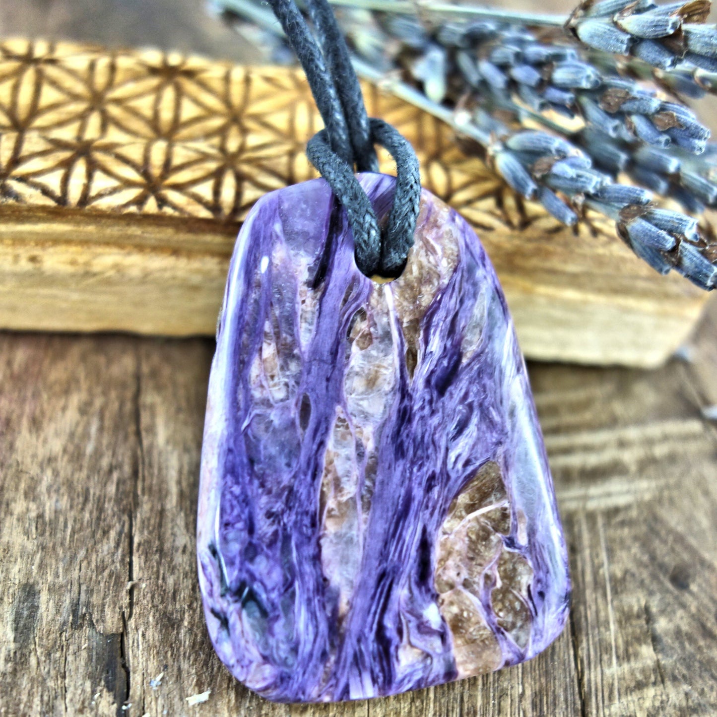  Chunky Silky Purple Charoite Pendant on Adjustable Cotton Cord 5