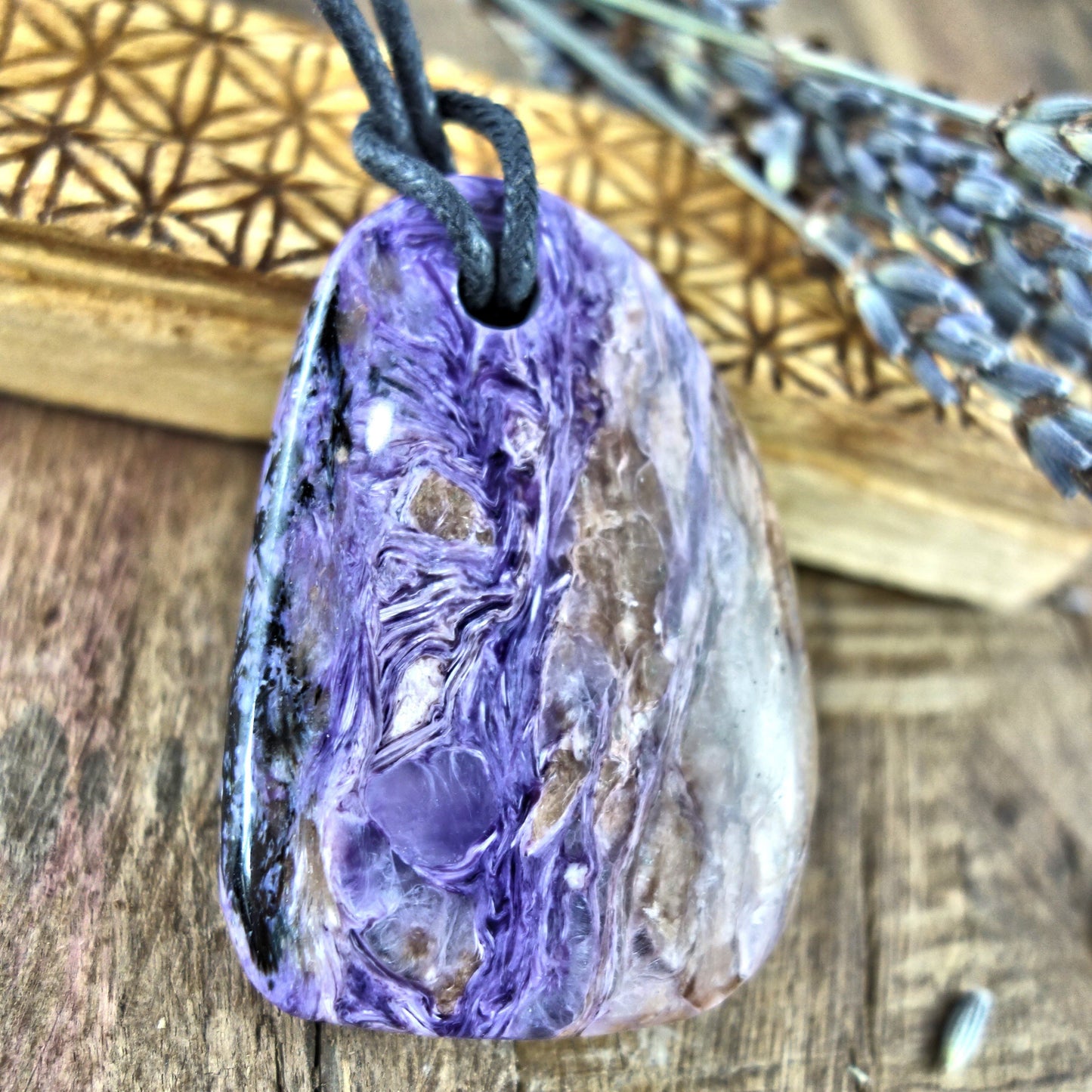  Chunky Silky Purple Charoite Pendant on Adjustable Cotton Cord 4
