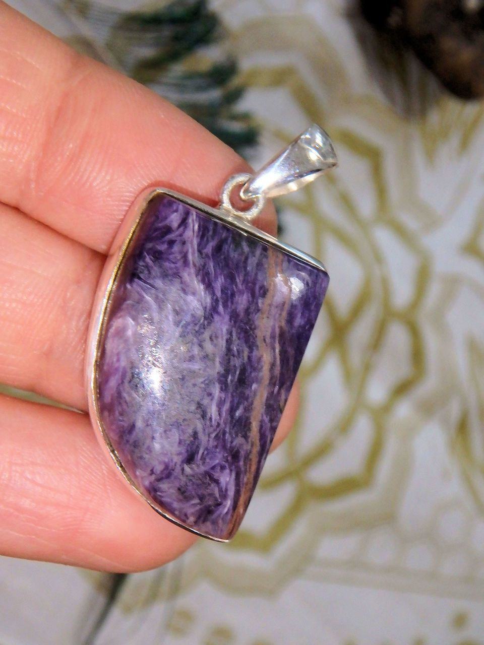  Deep Purple & Silky Inclusions Charoite Pendant in Sterling Silver (Includes Silver Chain)