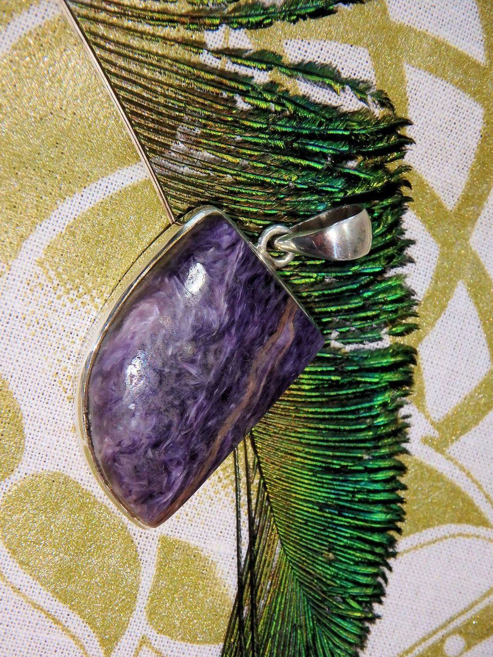  Deep Purple & Silky Inclusions Charoite Pendant in Sterling Silver (Includes Silver Chain)