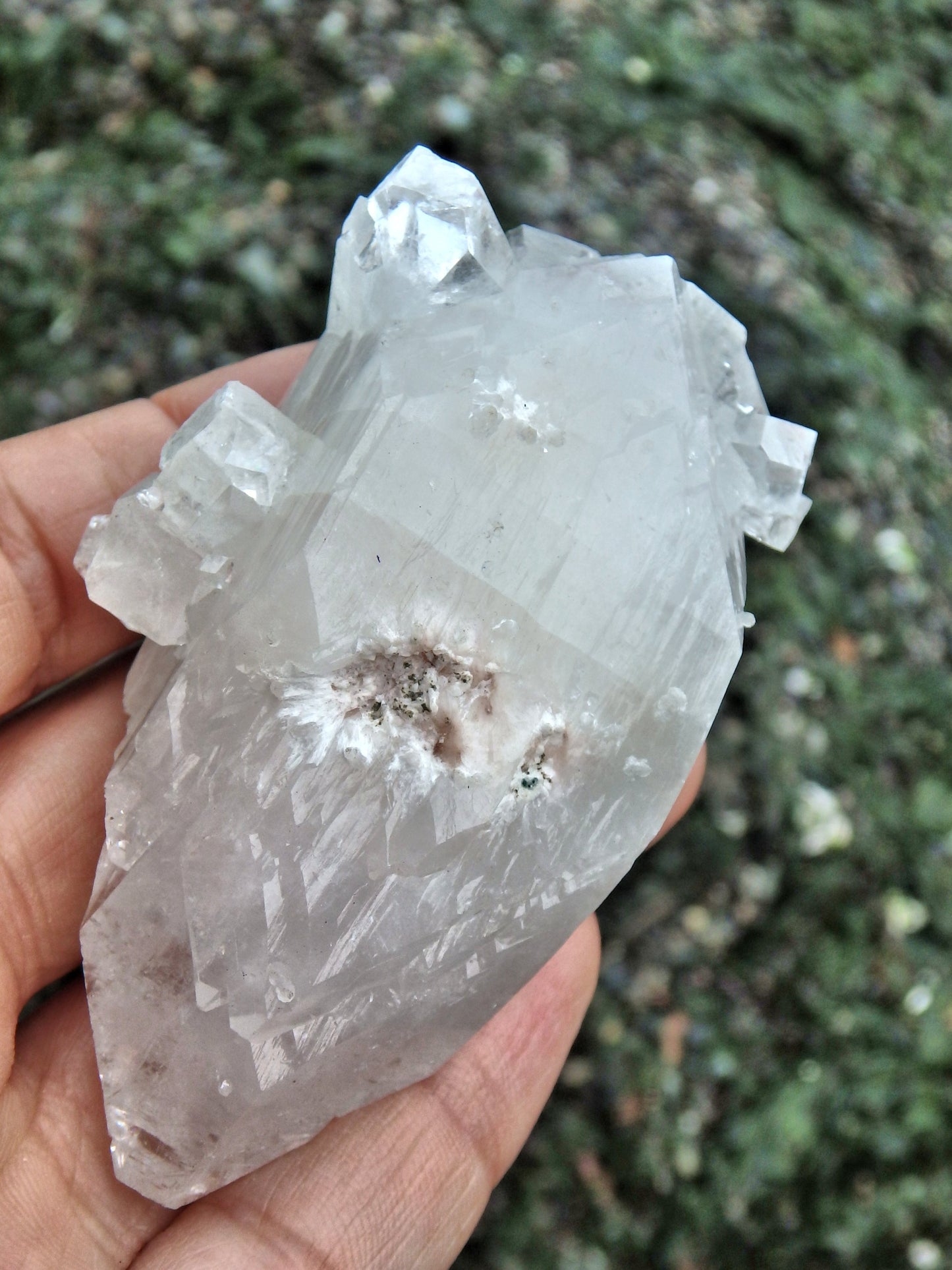 Lovely Clear Apophyllite Point With Babies & Green Inclusions - Earth Family Crystals