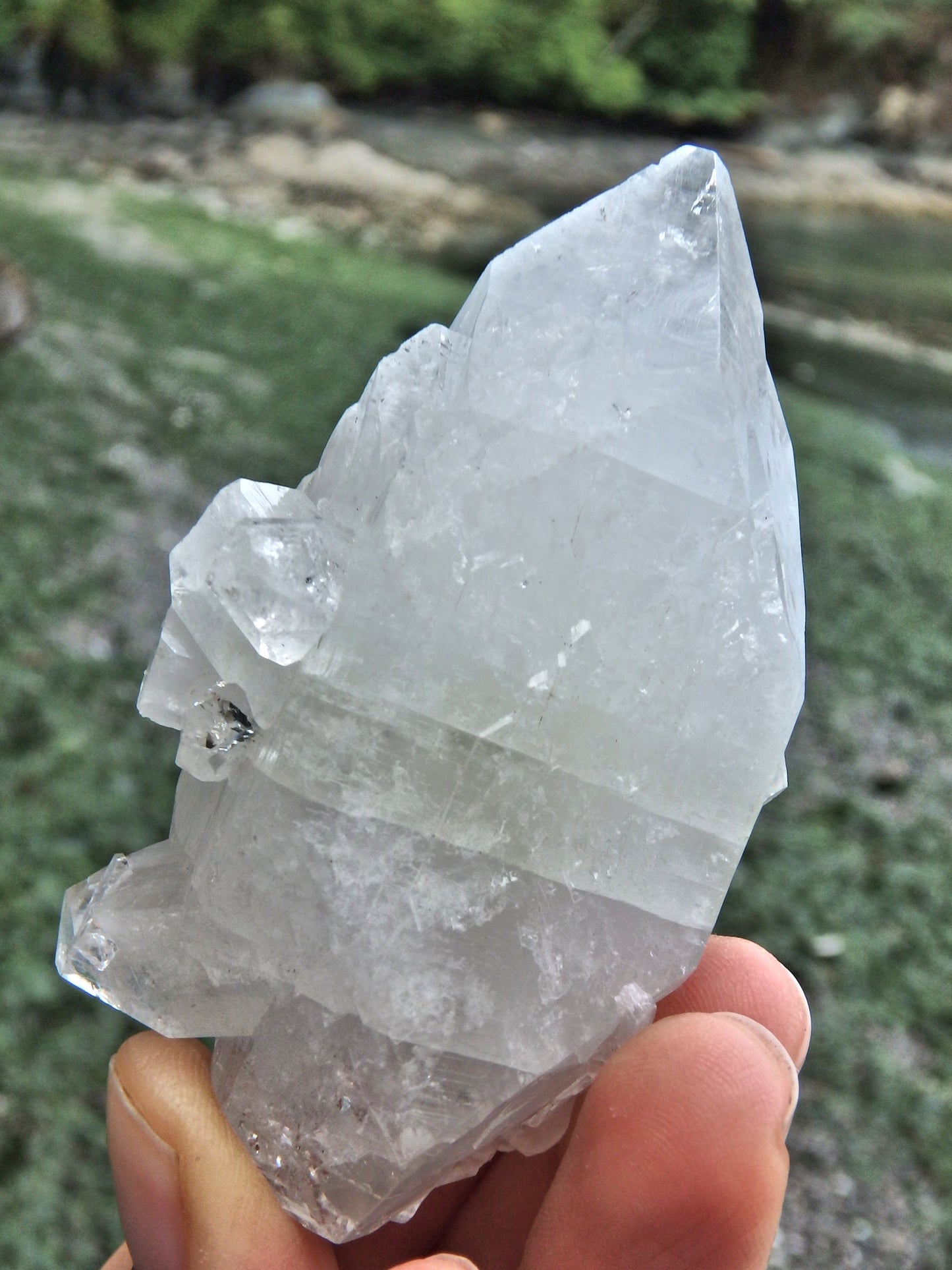 Lovely Clear Apophyllite Point With Babies & Green Inclusions - Earth Family Crystals