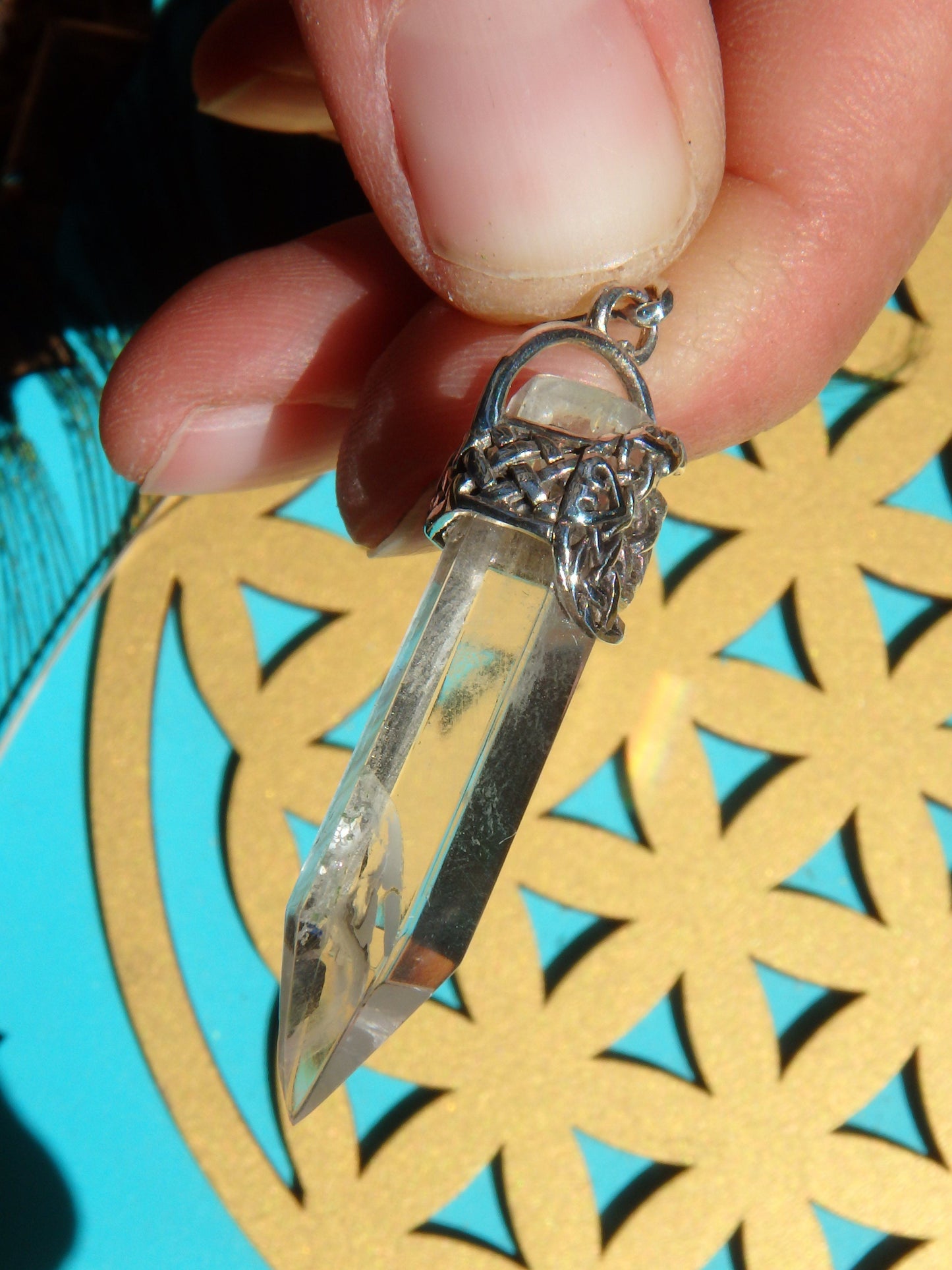  Crescent Moon & Clear Quartz Pendant in Sterling Silver REDUCED (Includes Silver Chain)