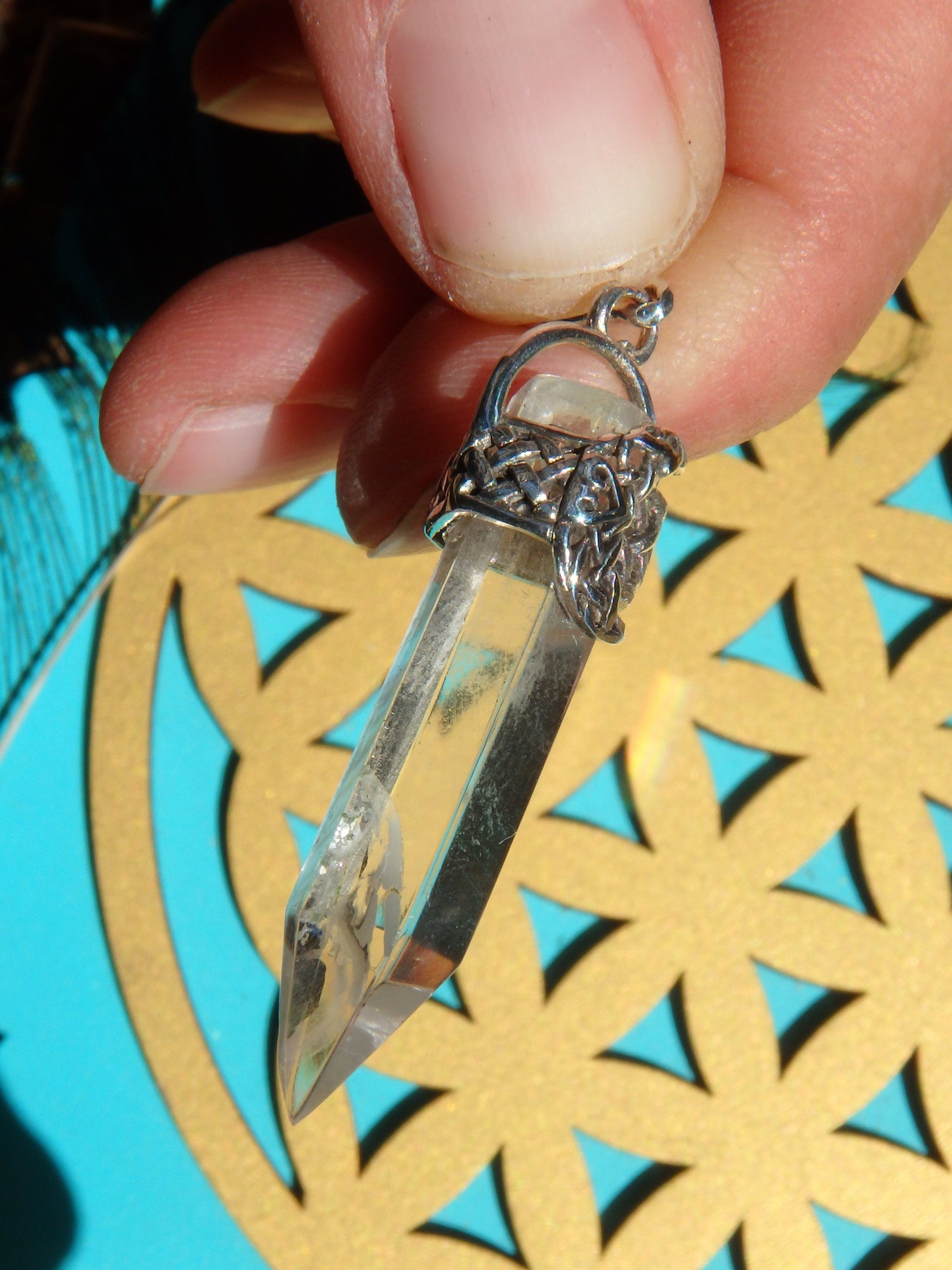  Crescent Moon & Clear Quartz Pendant in Sterling Silver REDUCED (Includes Silver Chain)