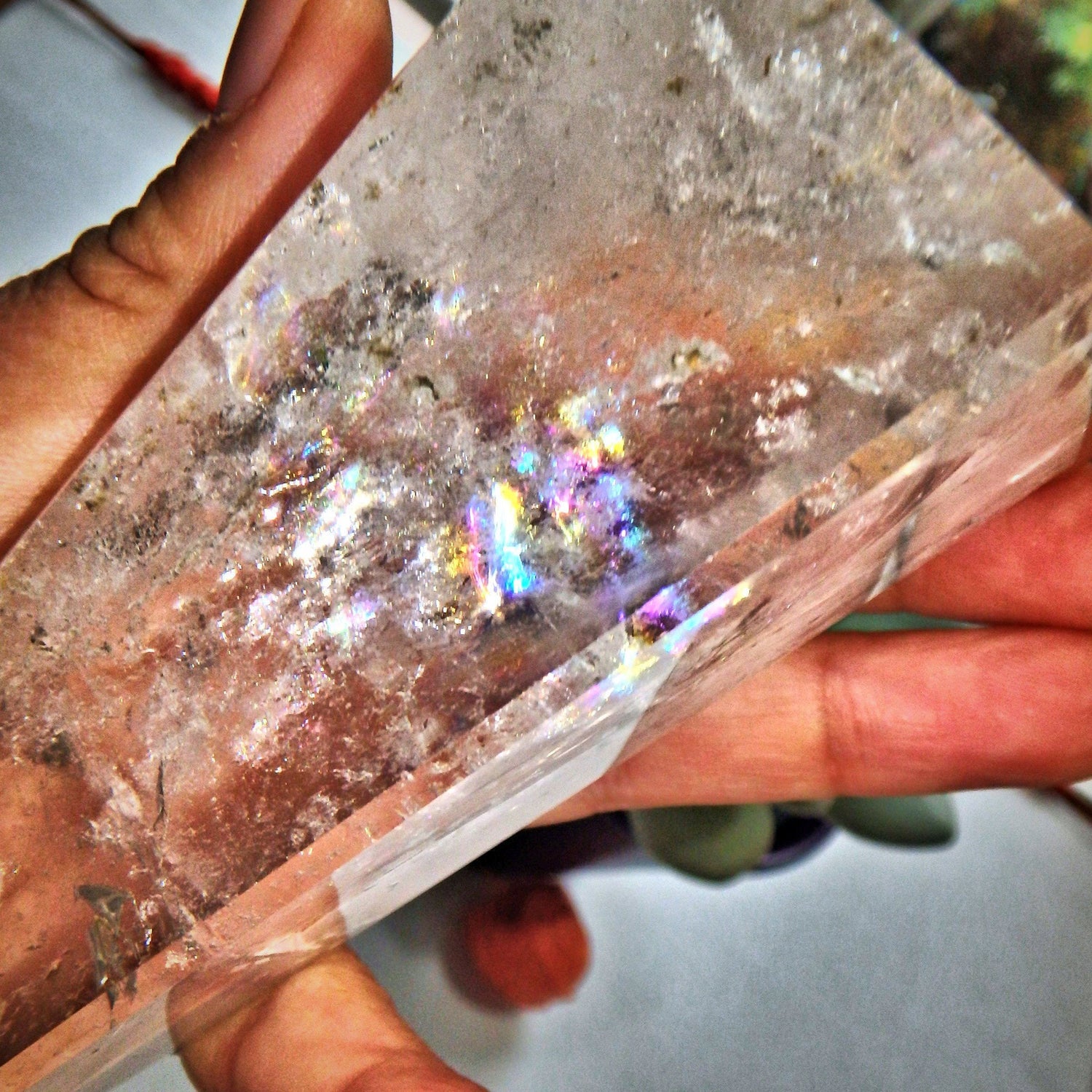 Dancing Rainbows Tall Clear Quartz Standing Obelisk Display Specimen
