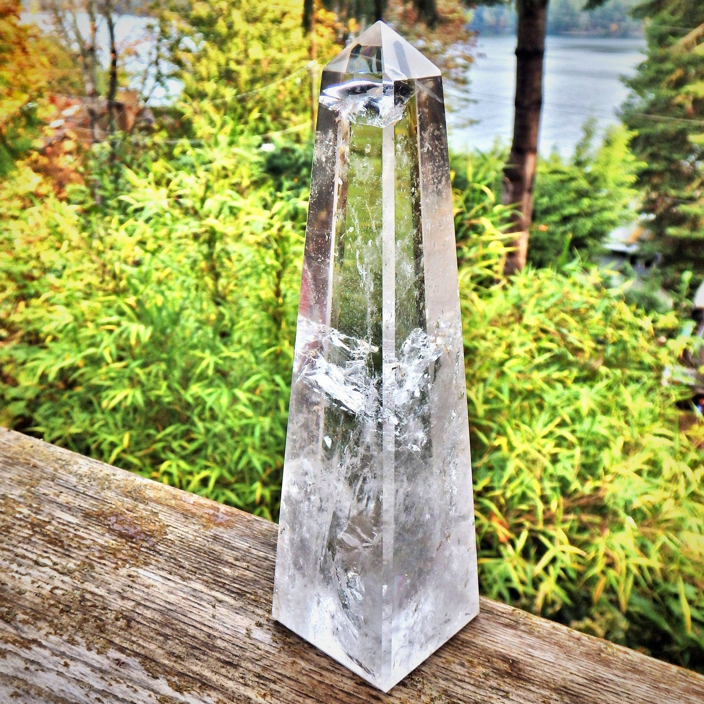  Dancing Rainbows Tall Clear Quartz Standing Obelisk Display Specimen