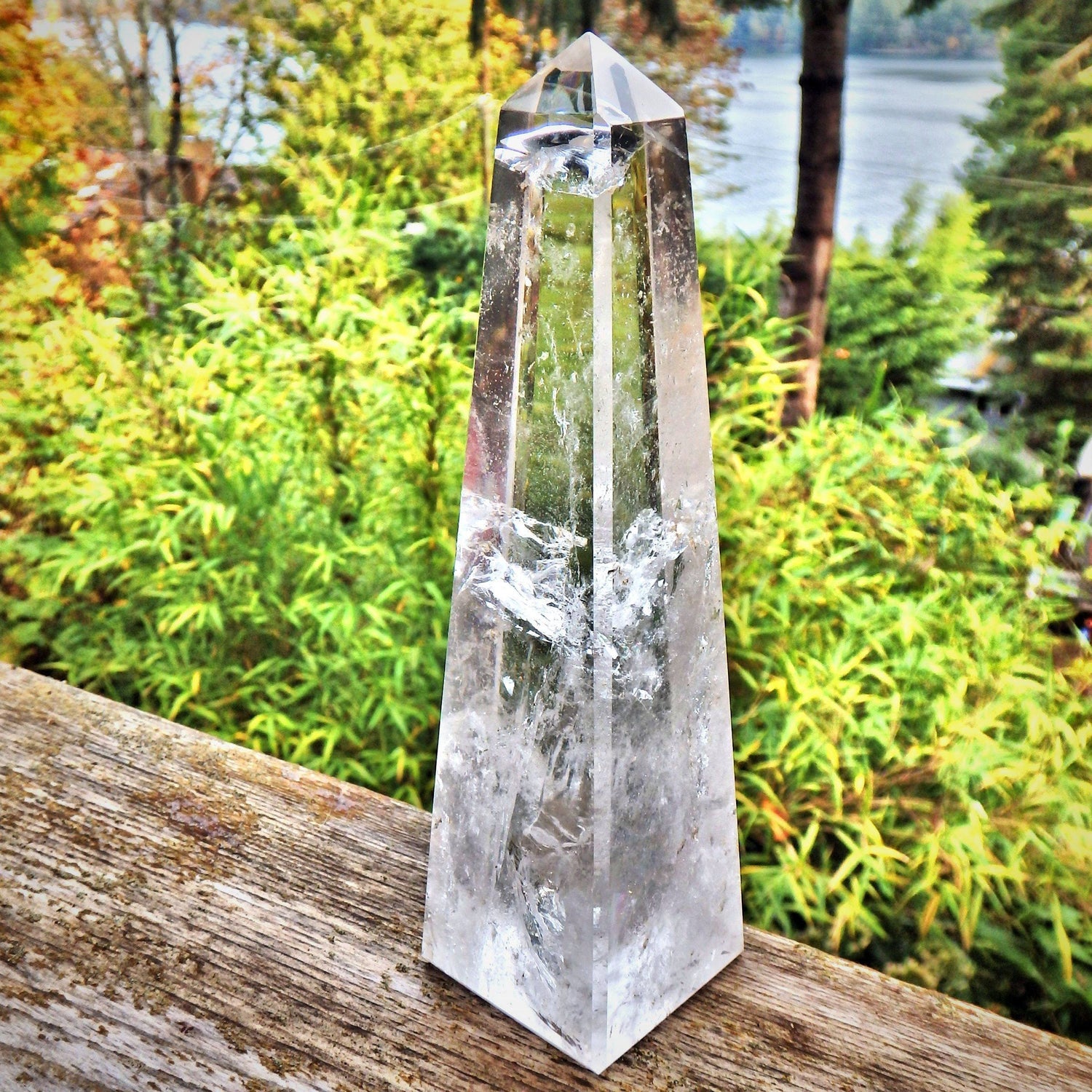 Dancing Rainbows Tall Clear Quartz Standing Obelisk Display Specimen