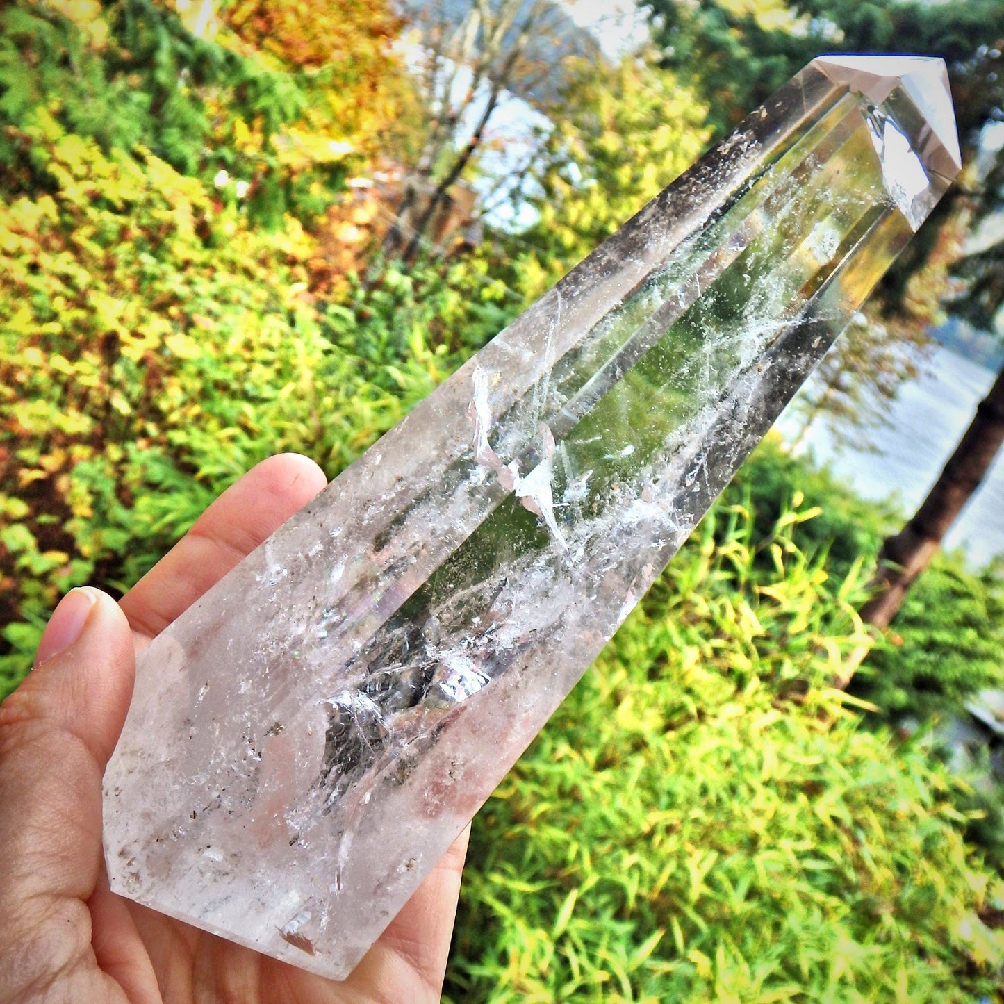  Dancing Rainbows Tall Clear Quartz Standing Obelisk Display Specimen