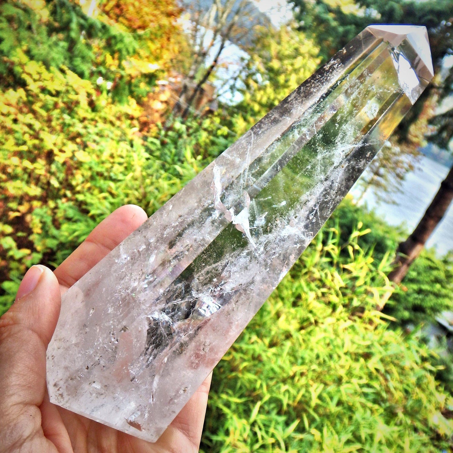  Dancing Rainbows Tall Clear Quartz Standing Obelisk Display Specimen