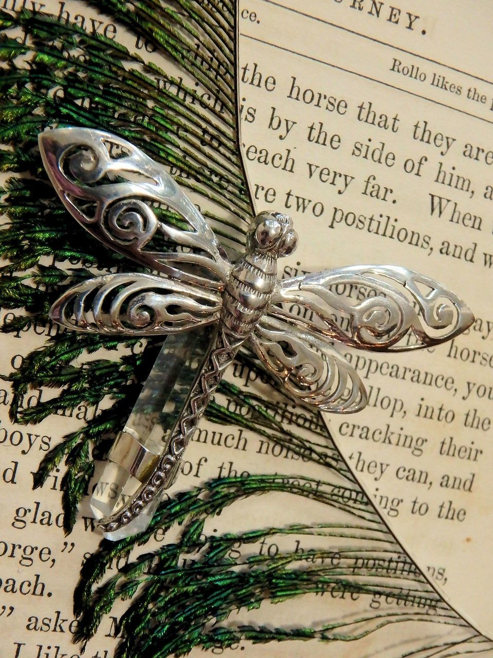 Majestic Dragonfly & Clear Quartz Point Pendant in Sterling Silver (Includes Silver Chain) REDUCED - Earth Family Crystals