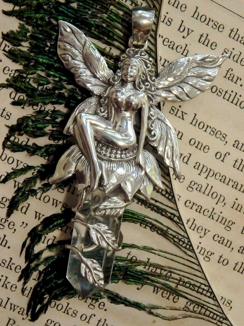 Mystical Fairy & Clear Quartz Point Pendant in Sterling Silver (Includes Silver Chain) REDUCED - Earth Family Crystals