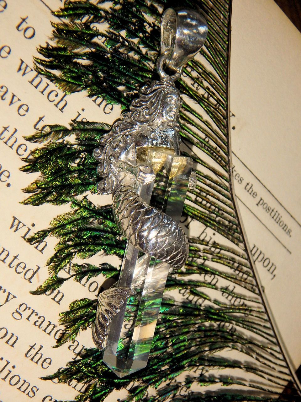 Lovely Mermaid & Clear Quartz Point Pendant in Sterling Silver (Includes Silver Chain) REDUCED - Earth Family Crystals