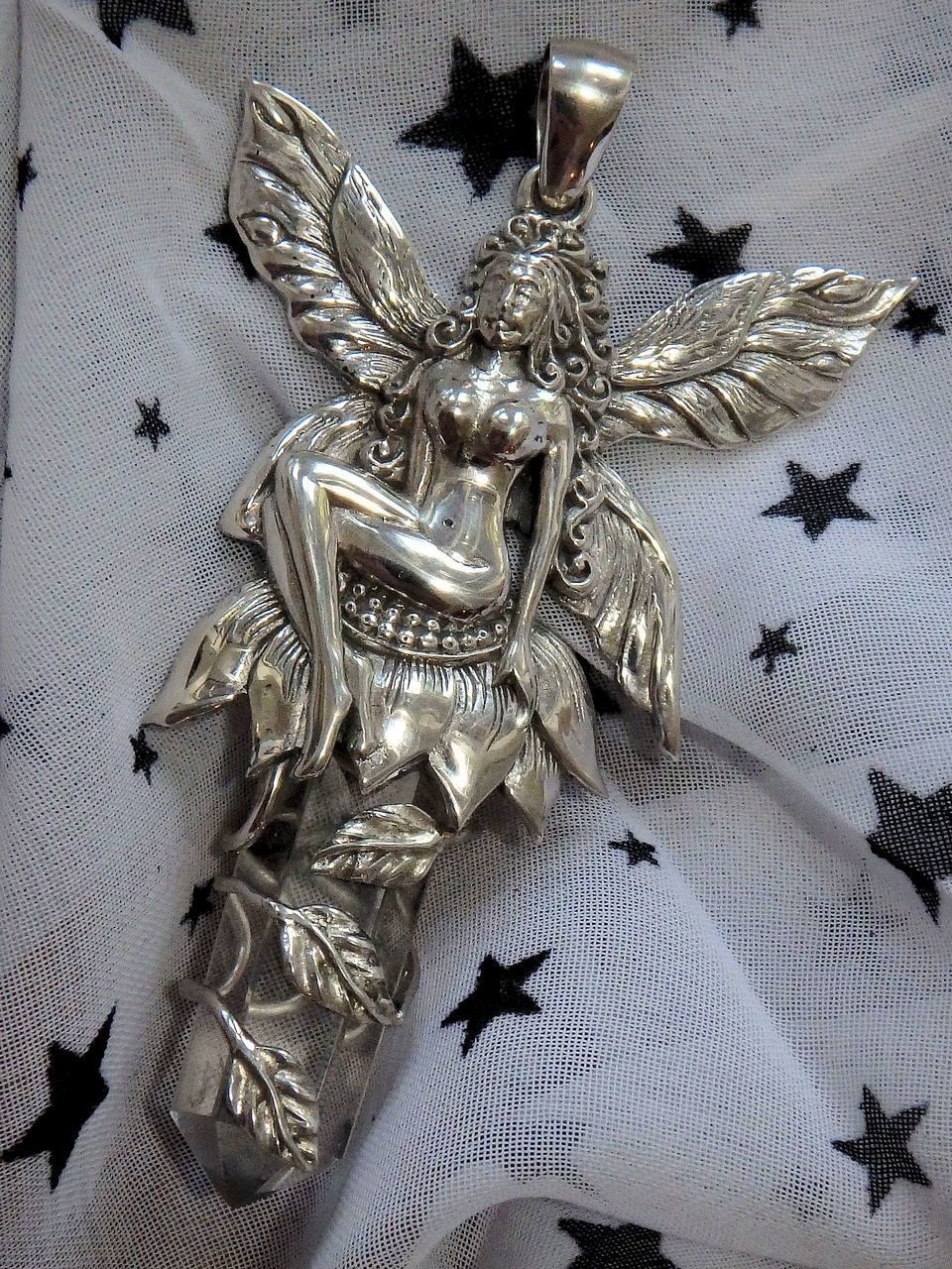 Mystical Fairy & Clear Quartz Point Pendant in Sterling Silver (Includes Silver Chain) REDUCED - Earth Family Crystals