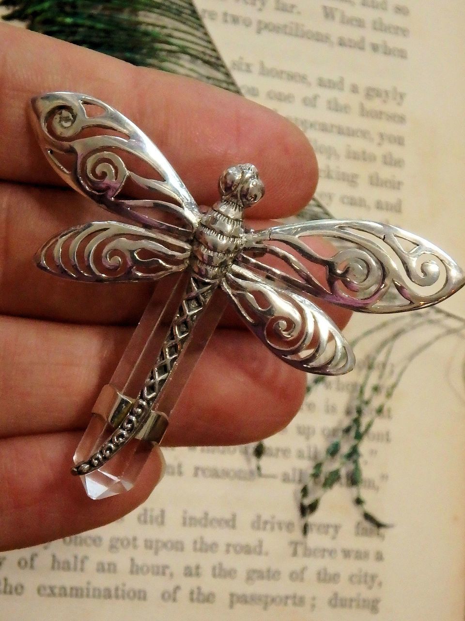 Majestic Dragonfly & Clear Quartz Point Pendant in Sterling Silver (Includes Silver Chain) REDUCED - Earth Family Crystals