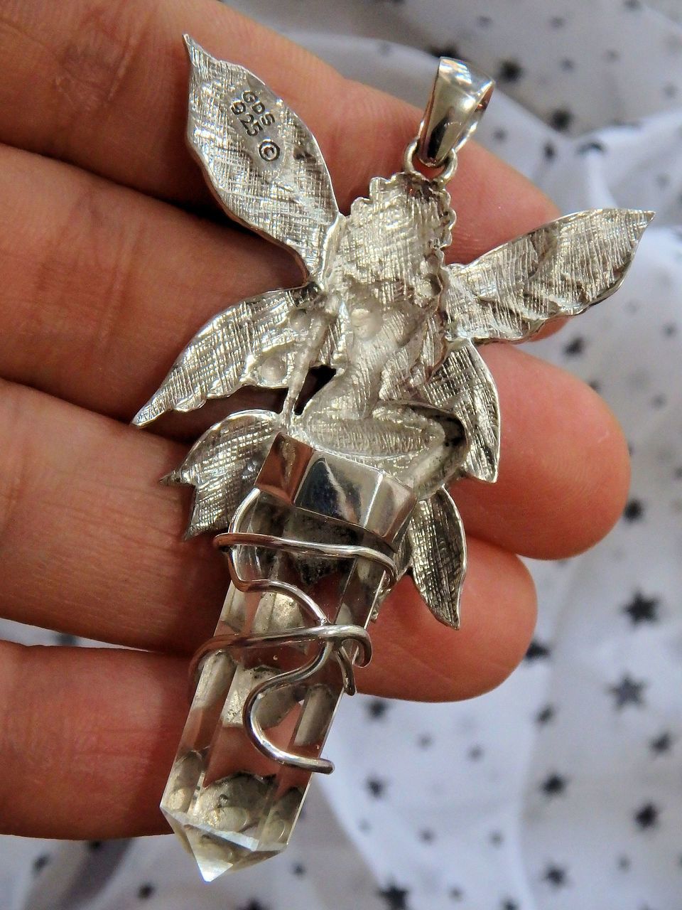 Mystical Fairy & Clear Quartz Point Pendant in Sterling Silver (Includes Silver Chain) REDUCED - Earth Family Crystals