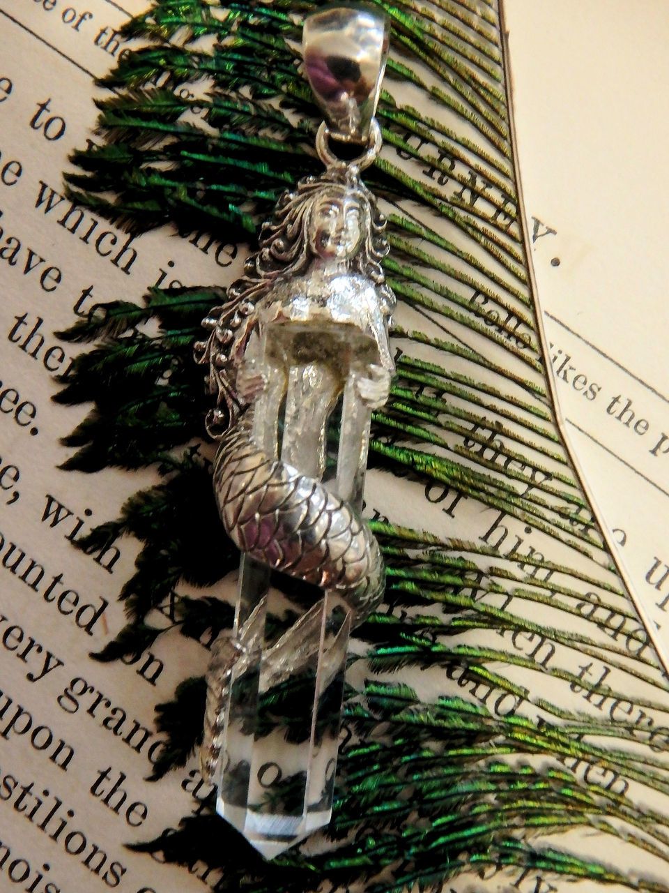 Lovely Mermaid & Clear Quartz Point Pendant in Sterling Silver (Includes Silver Chain) REDUCED - Earth Family Crystals
